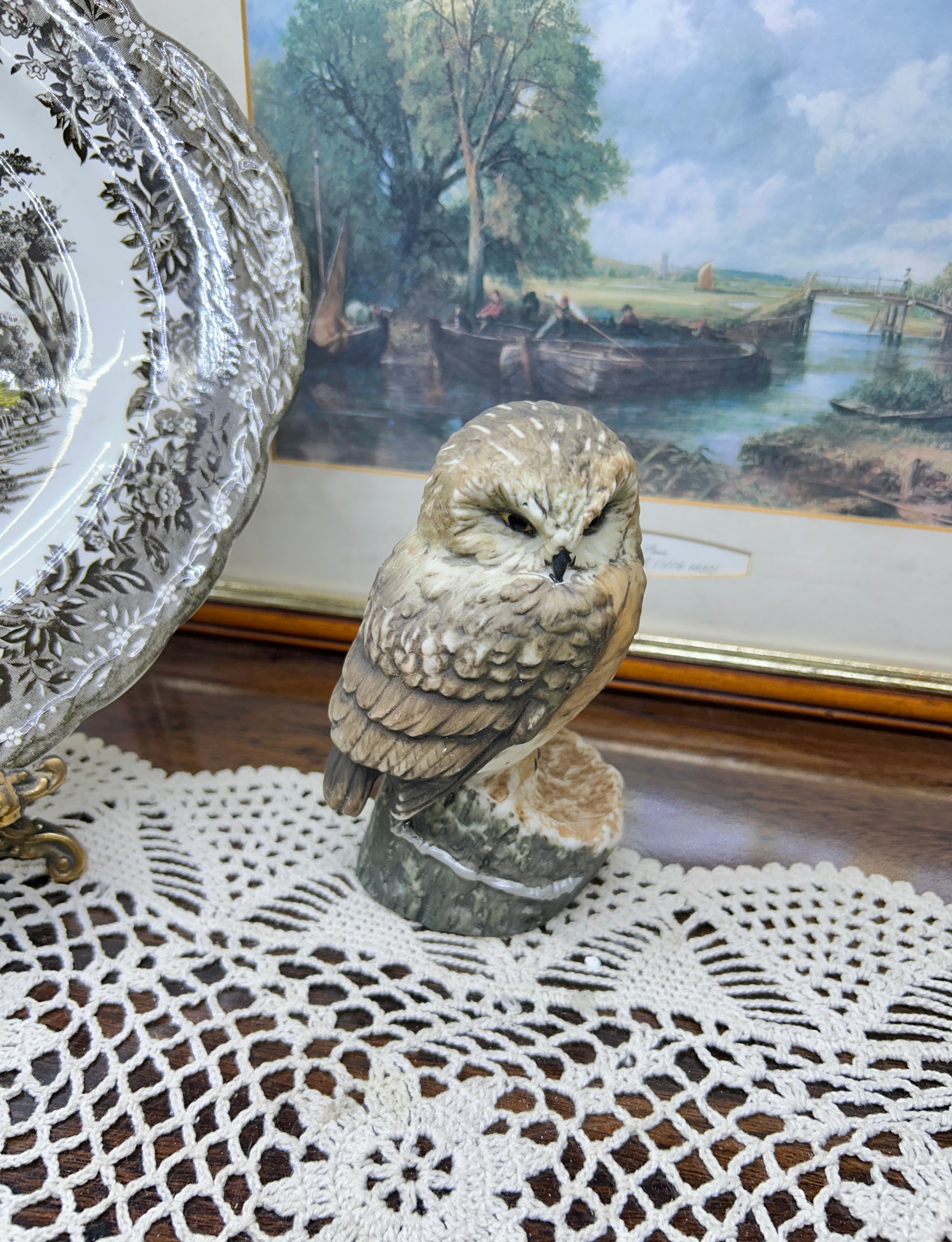 Vintage hand painted owl figurine 5”