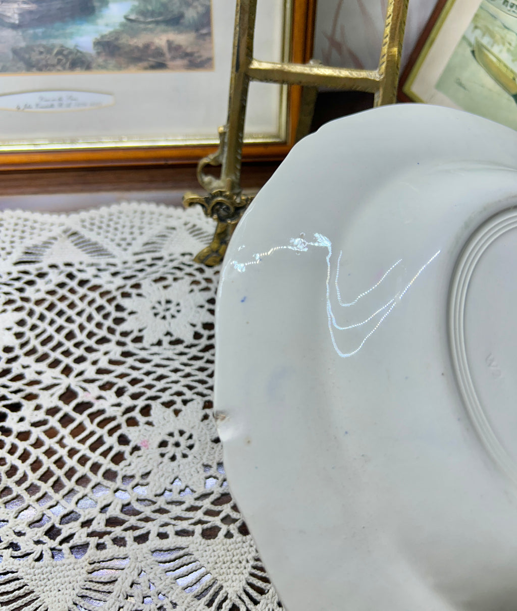 Wood & Sons Seaforth Blue and White Rimmed Soup Bowl, featuring a transferware design of oriental parks and lakes