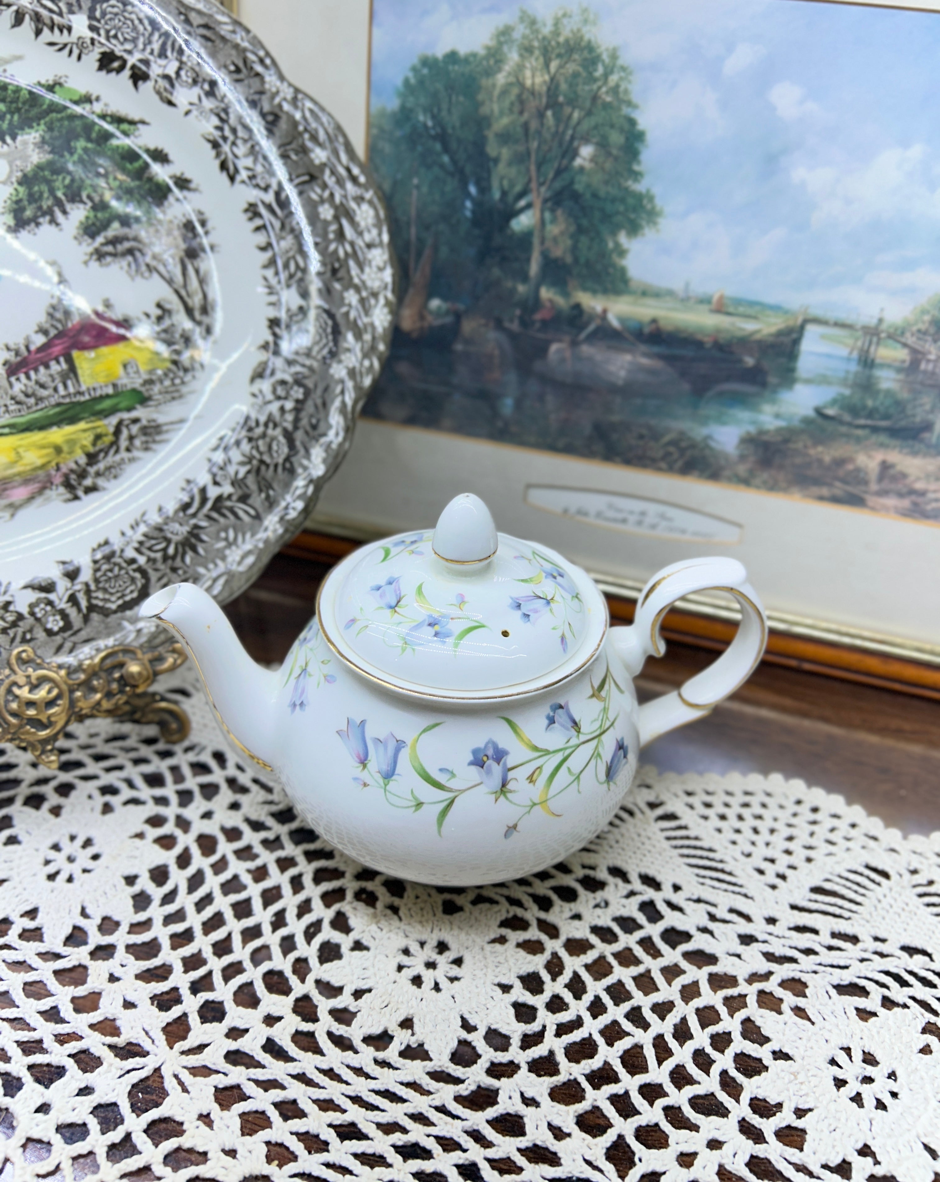 Vintage DUCHESS HAREBELL TEAPOT with gold rim l Fine Bone China