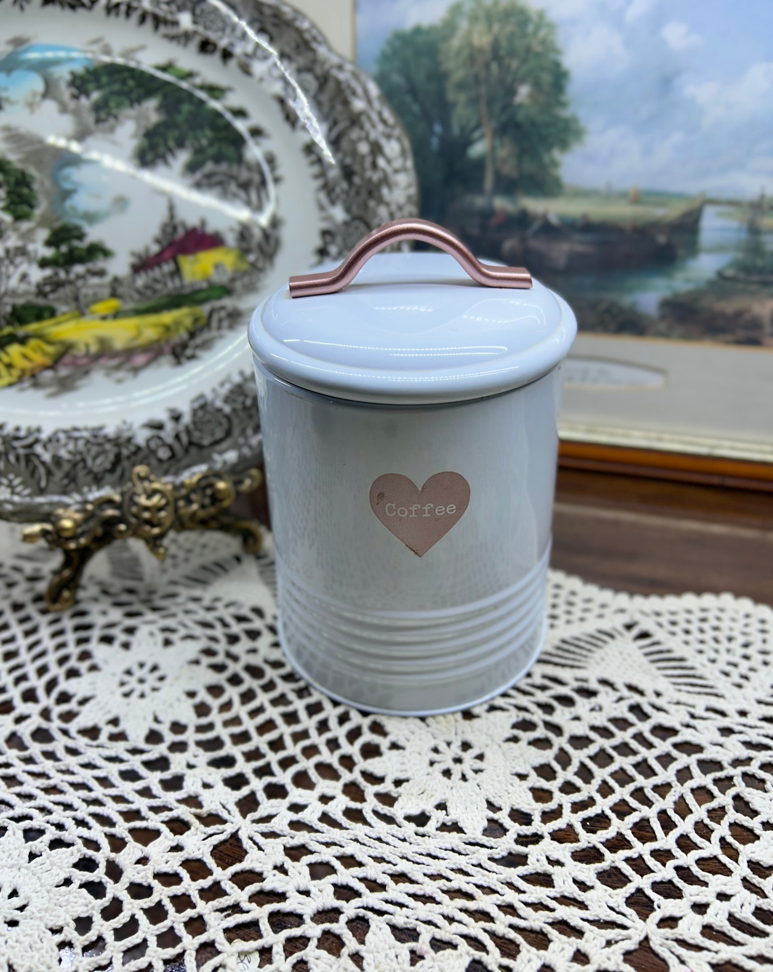 white metal coffee kitchen storage canister — England