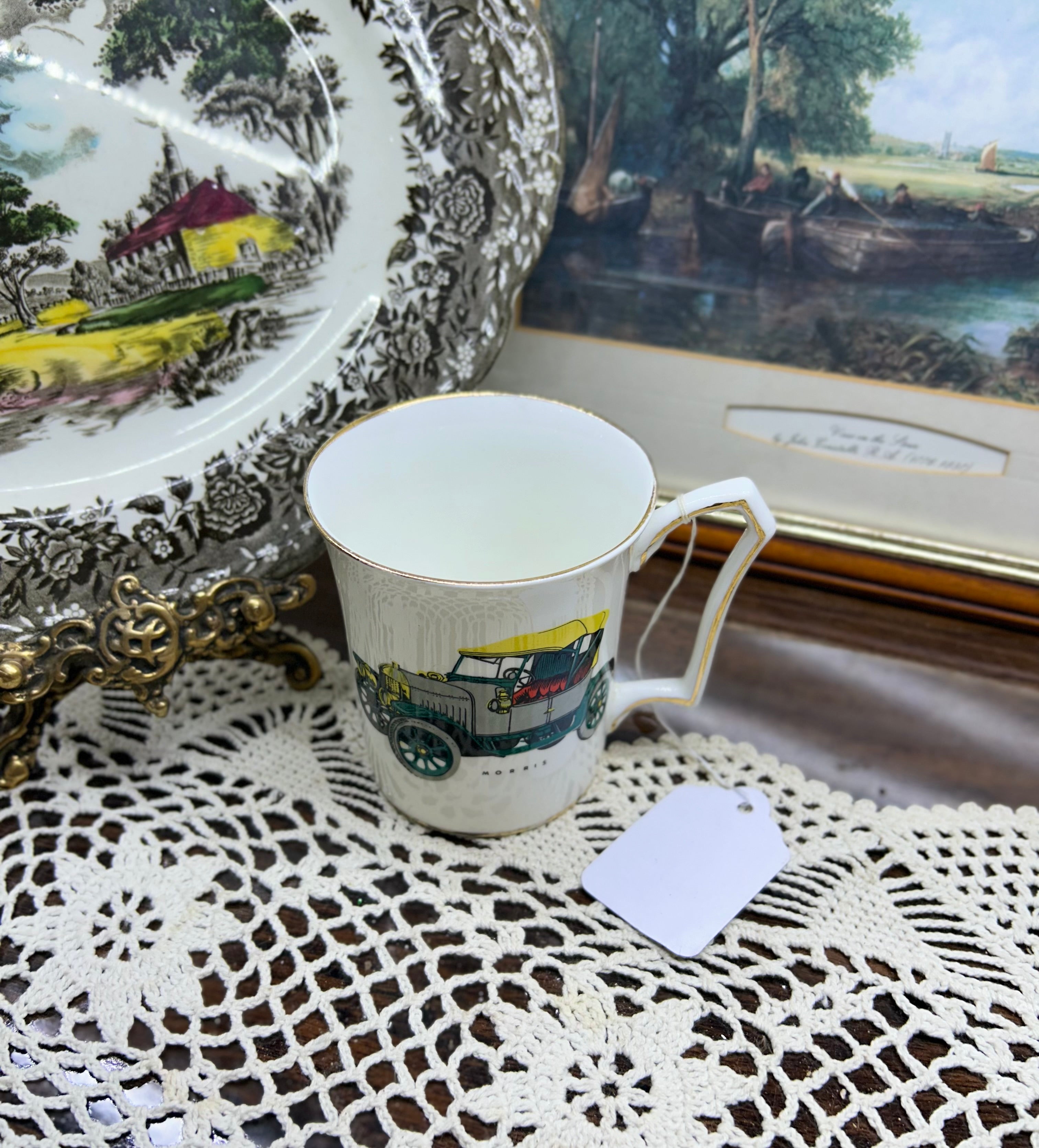 Westminster tea cup featuring a vintage Morris car — fine bone China