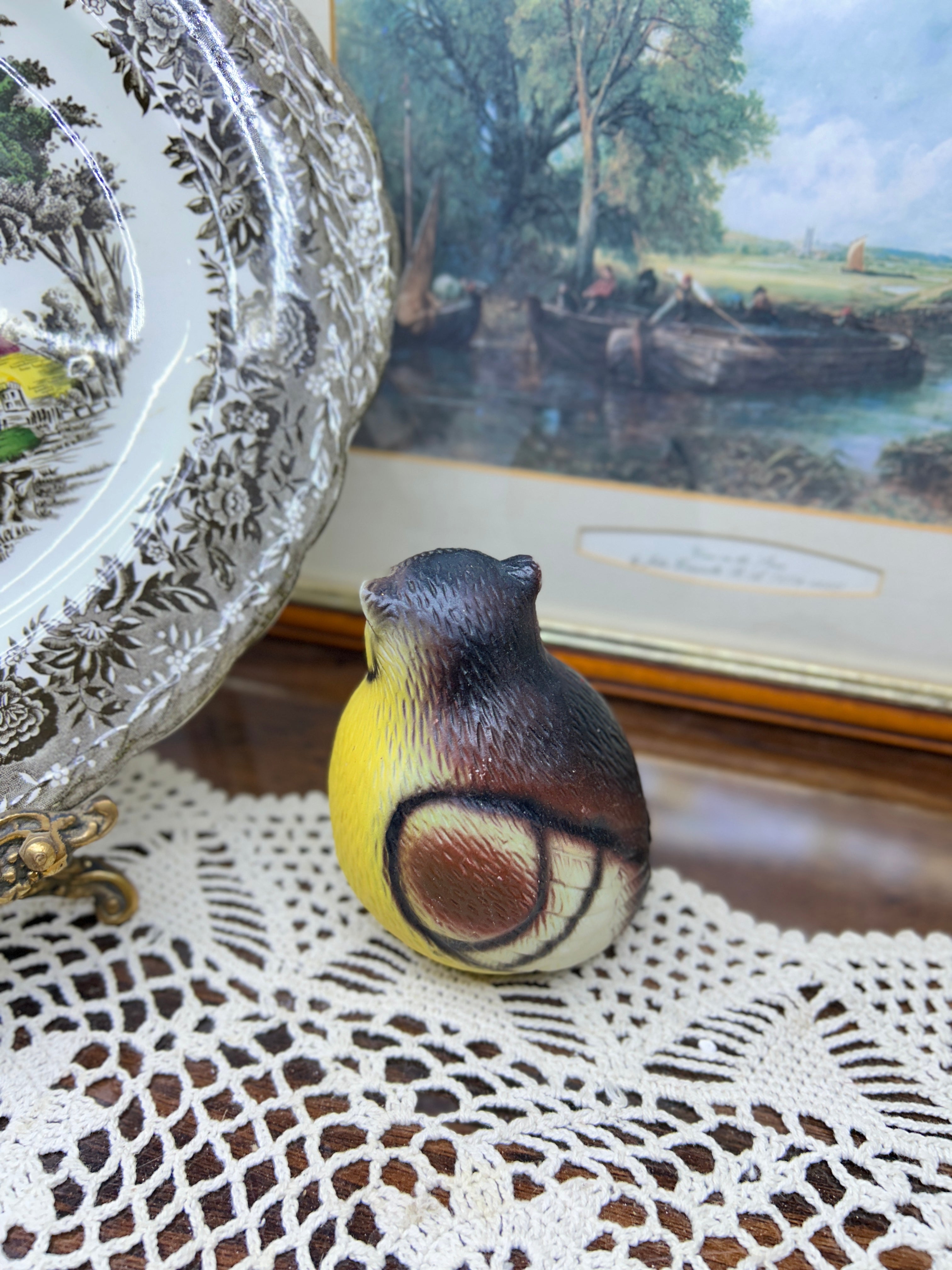 Vintage porcelain hand painted owl figurine 5”