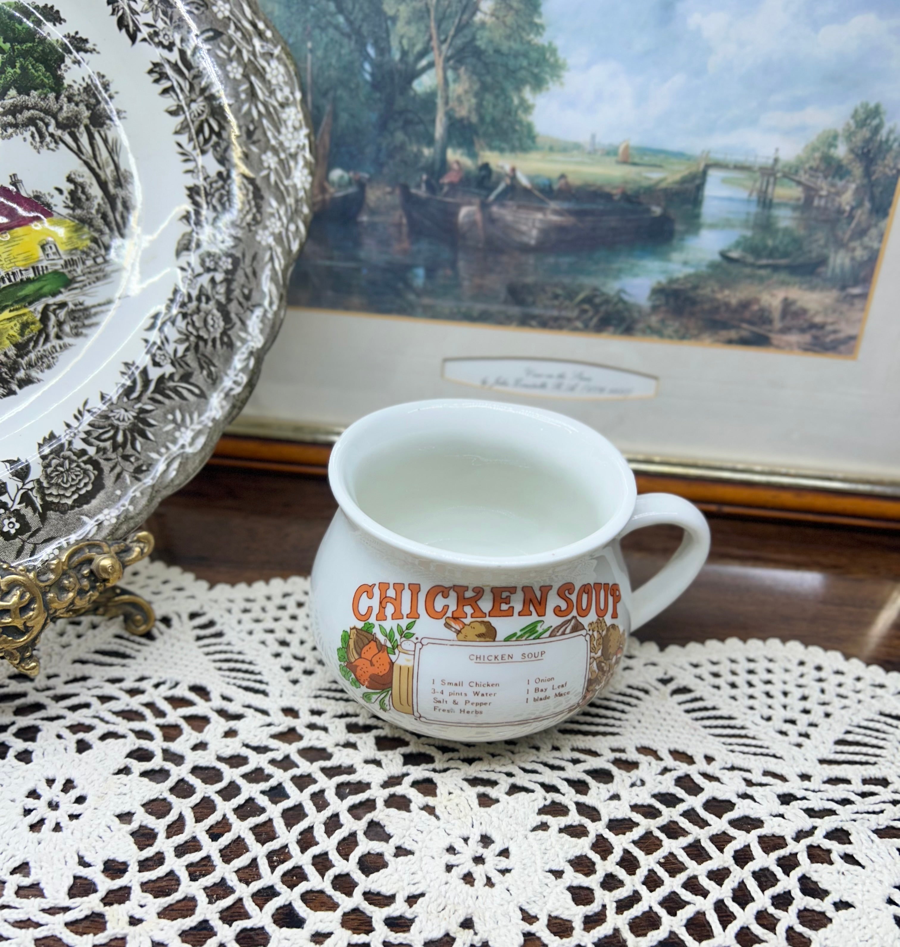 Retro soup mug featuring chicken soup recipe