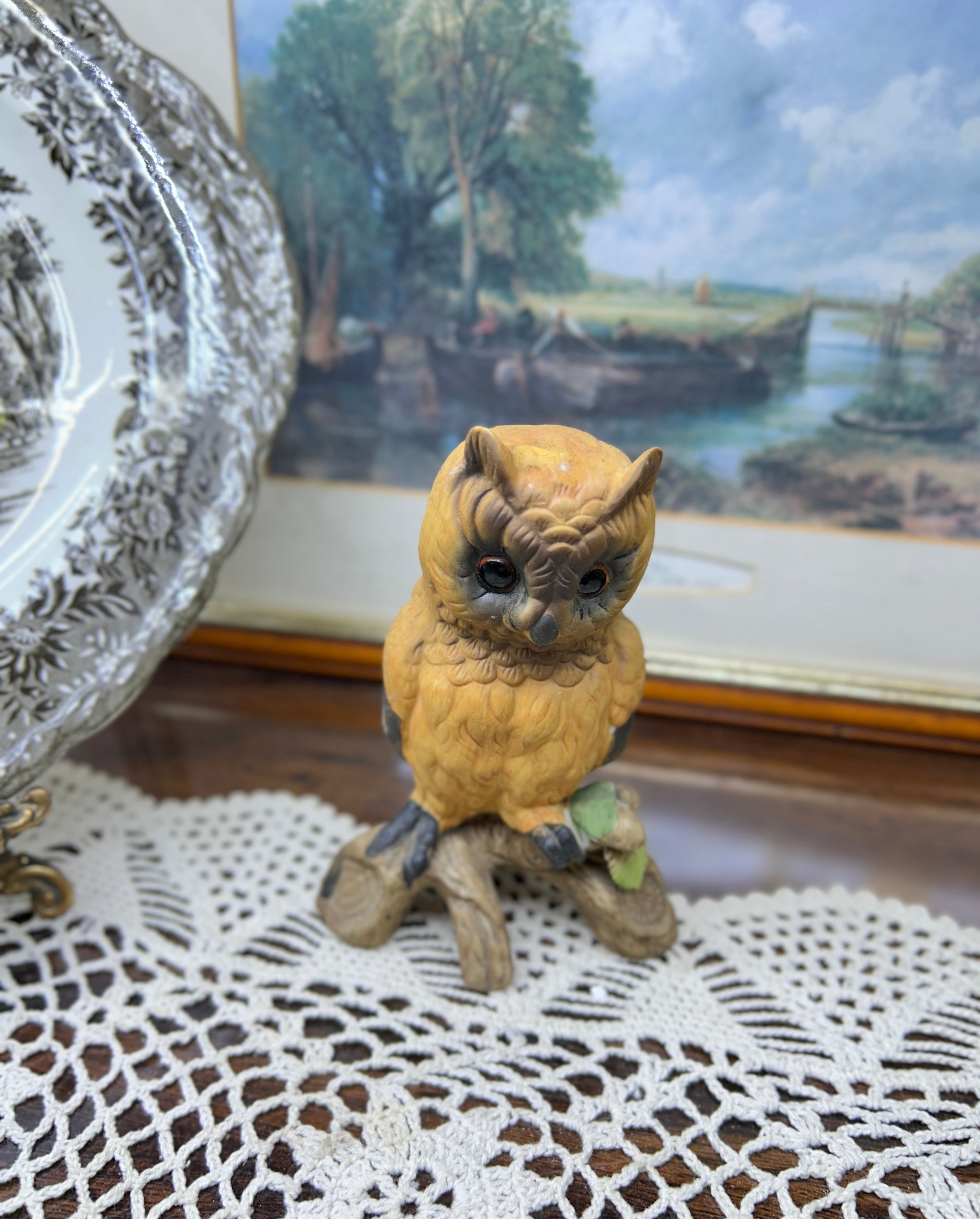 Vintage hand-painted owl figurine 5”