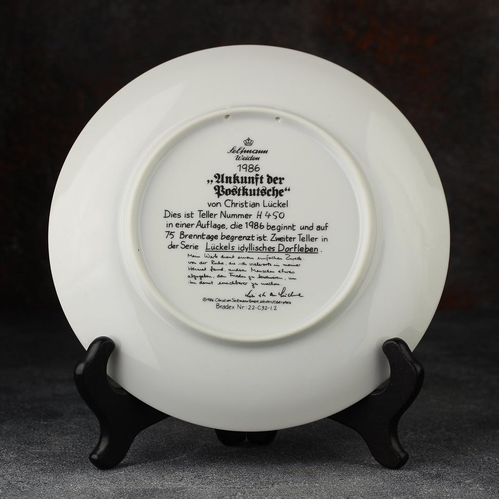 "Arrival of the Stagecoach" Vintage 7” collector’s plate from Lückel’s Idyllic Village Life (Seltmann Weiden, 1987)