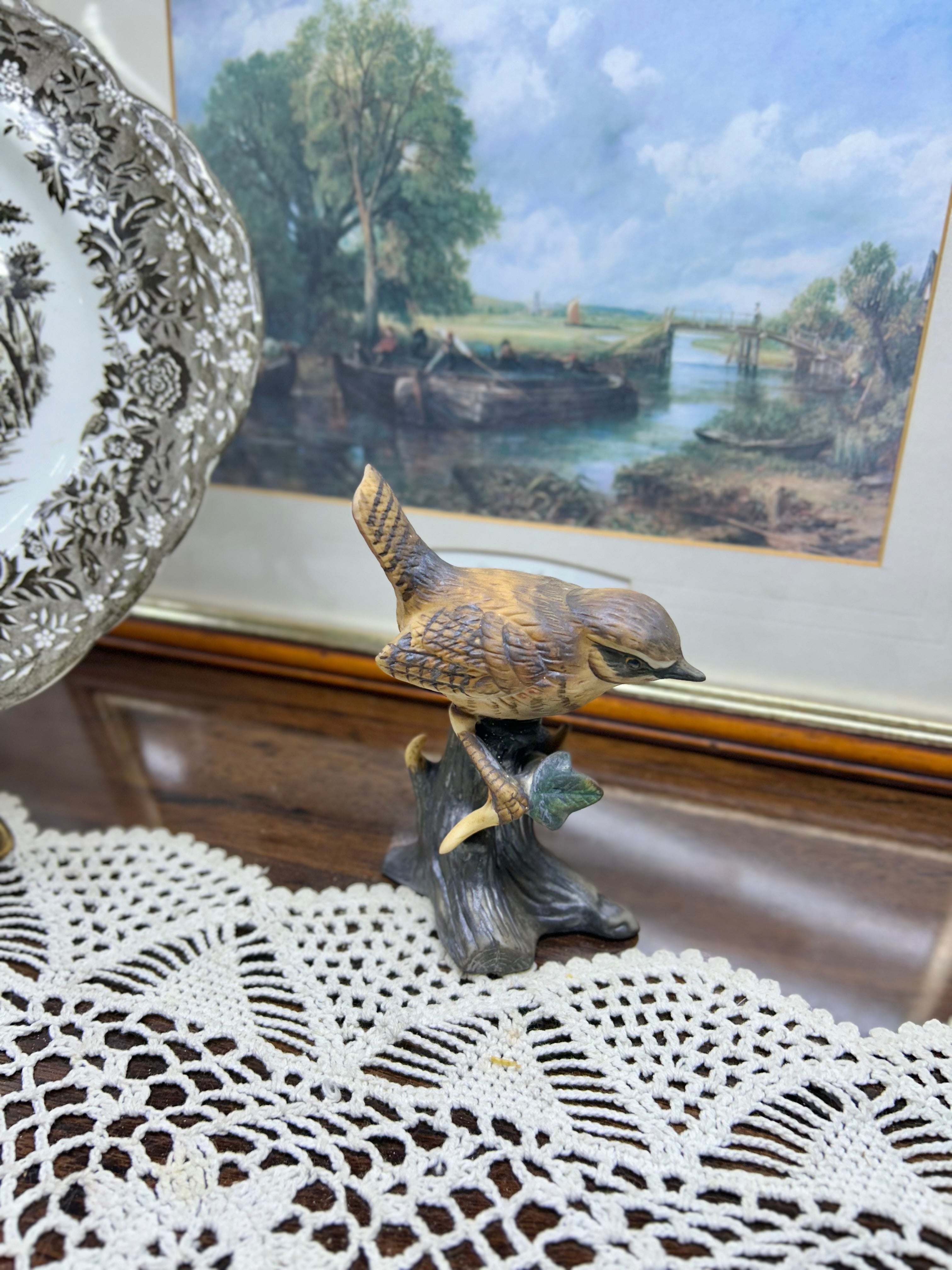 Vintage collectible garden bird figurine — handpainted ceramic