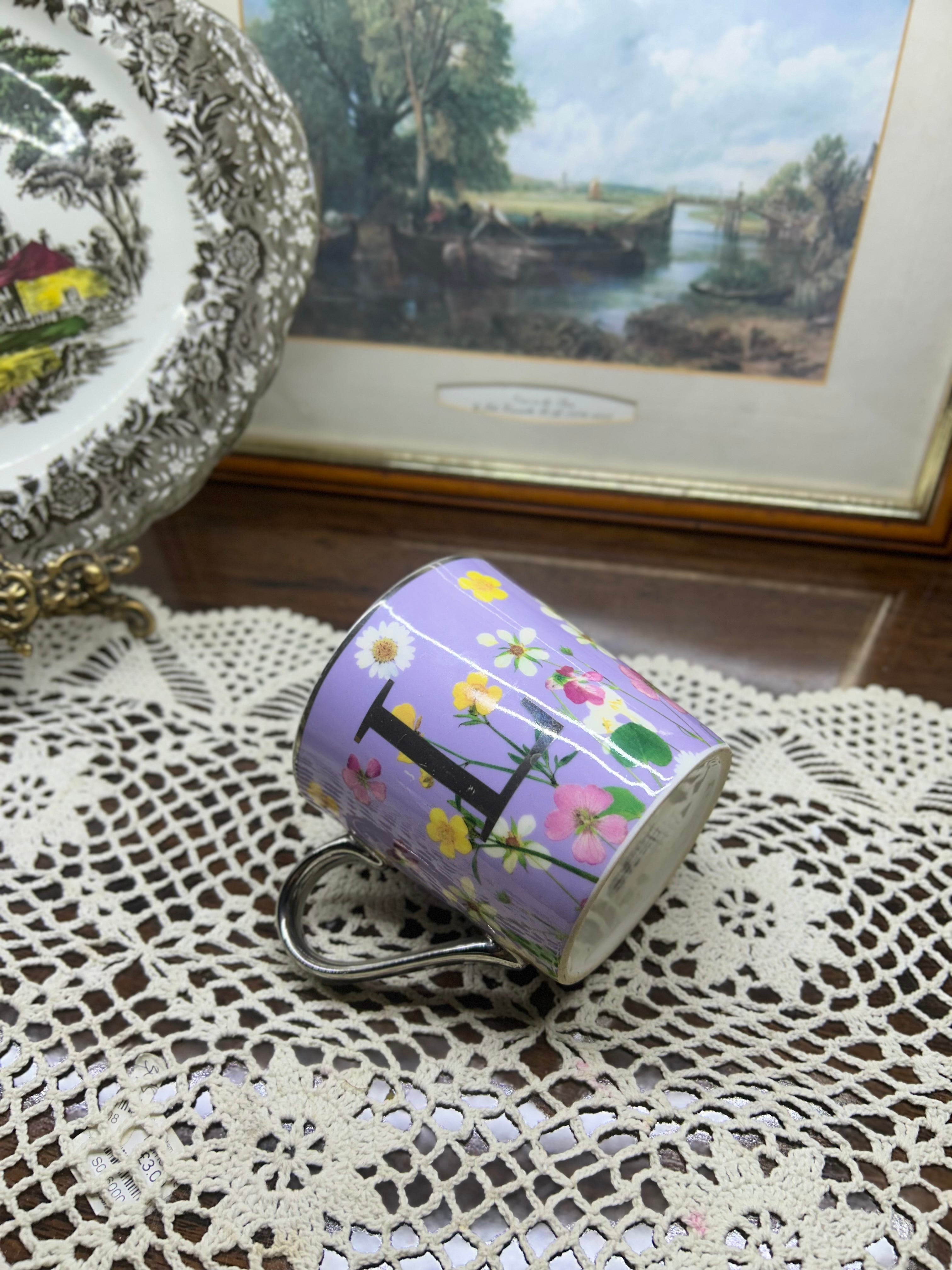Floral ceramic initial “L” mug