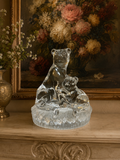 vintage RCR Royal Crystal Rock figurine featuring a clear crystal lioness and cub resting — 6”
