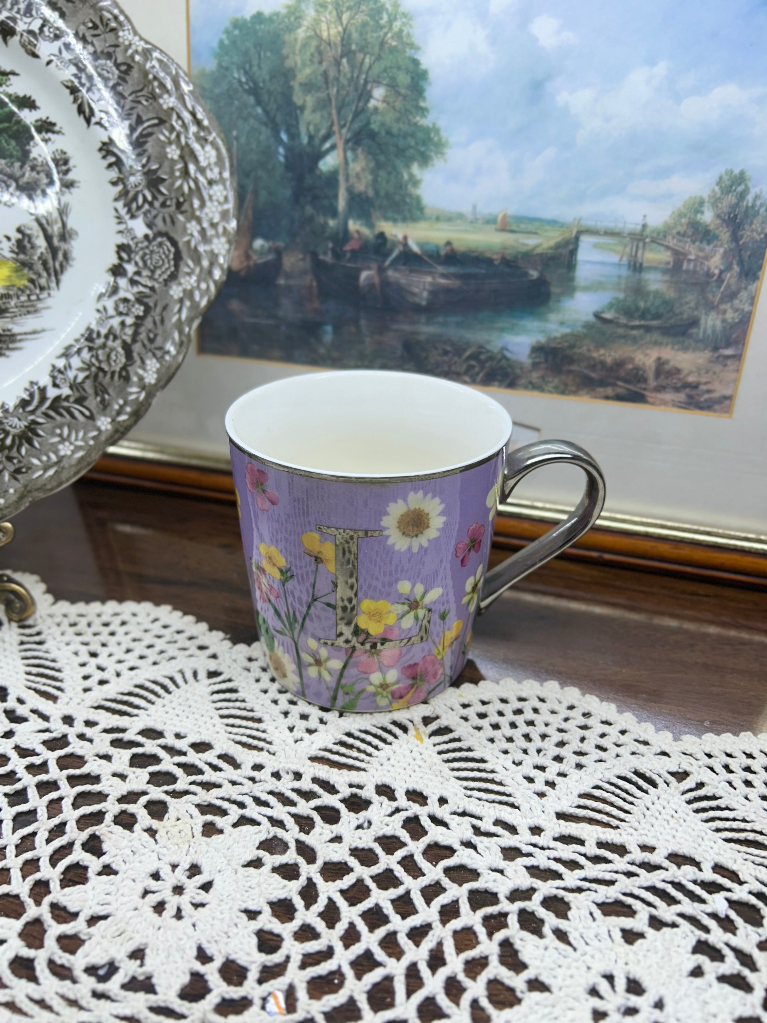 Floral ceramic initial “L” mug