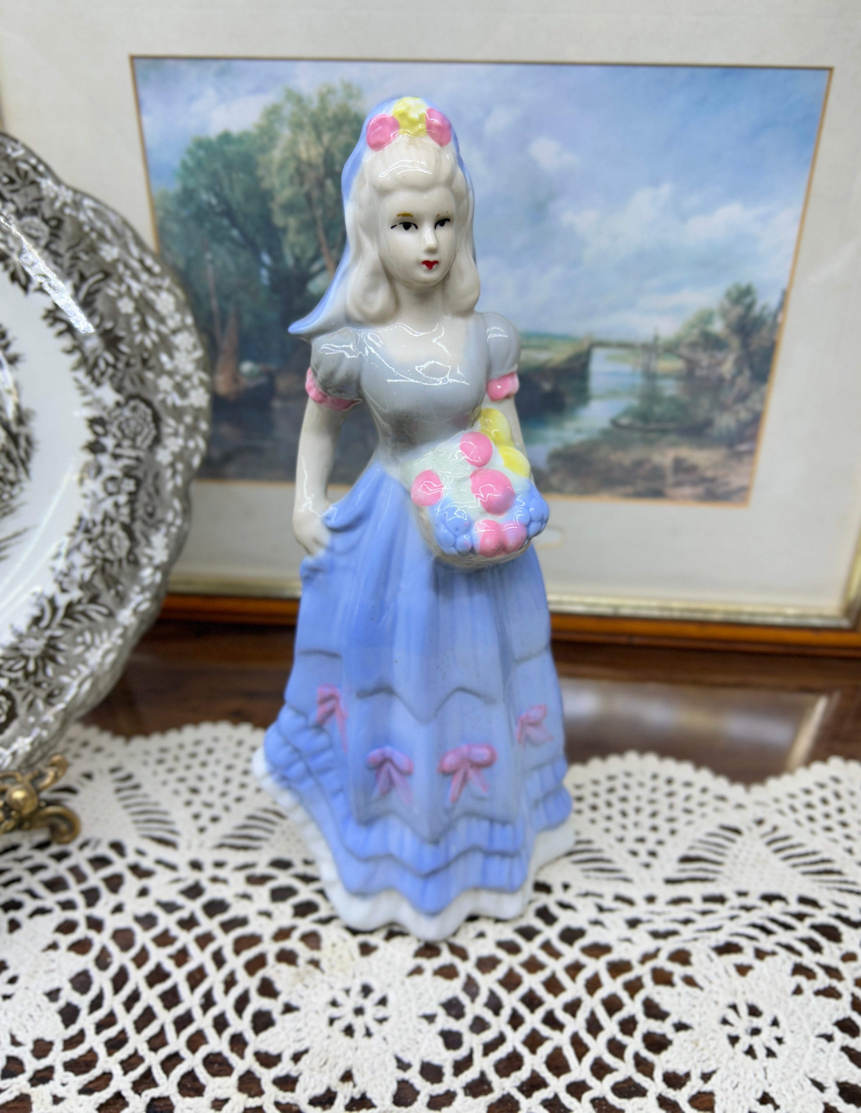 Vintage hand-painted porcelain Crinoline Lady figurine — JAPAN