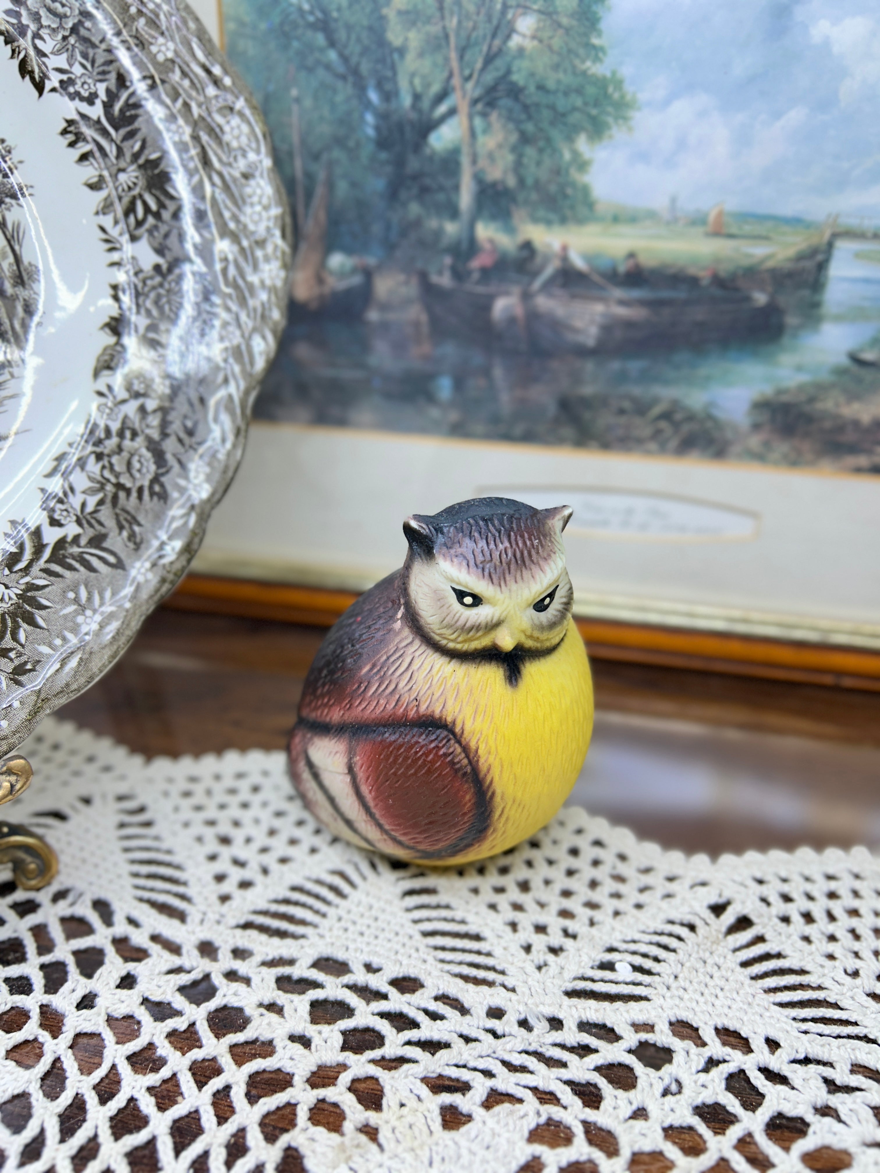 Vintage porcelain hand painted owl figurine 5”