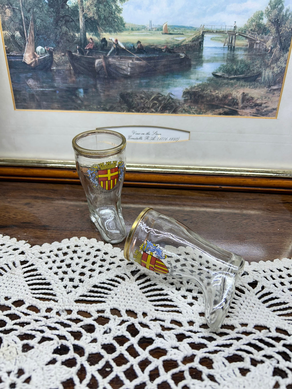 Vintage German souvenir shot glasses shaped like boots