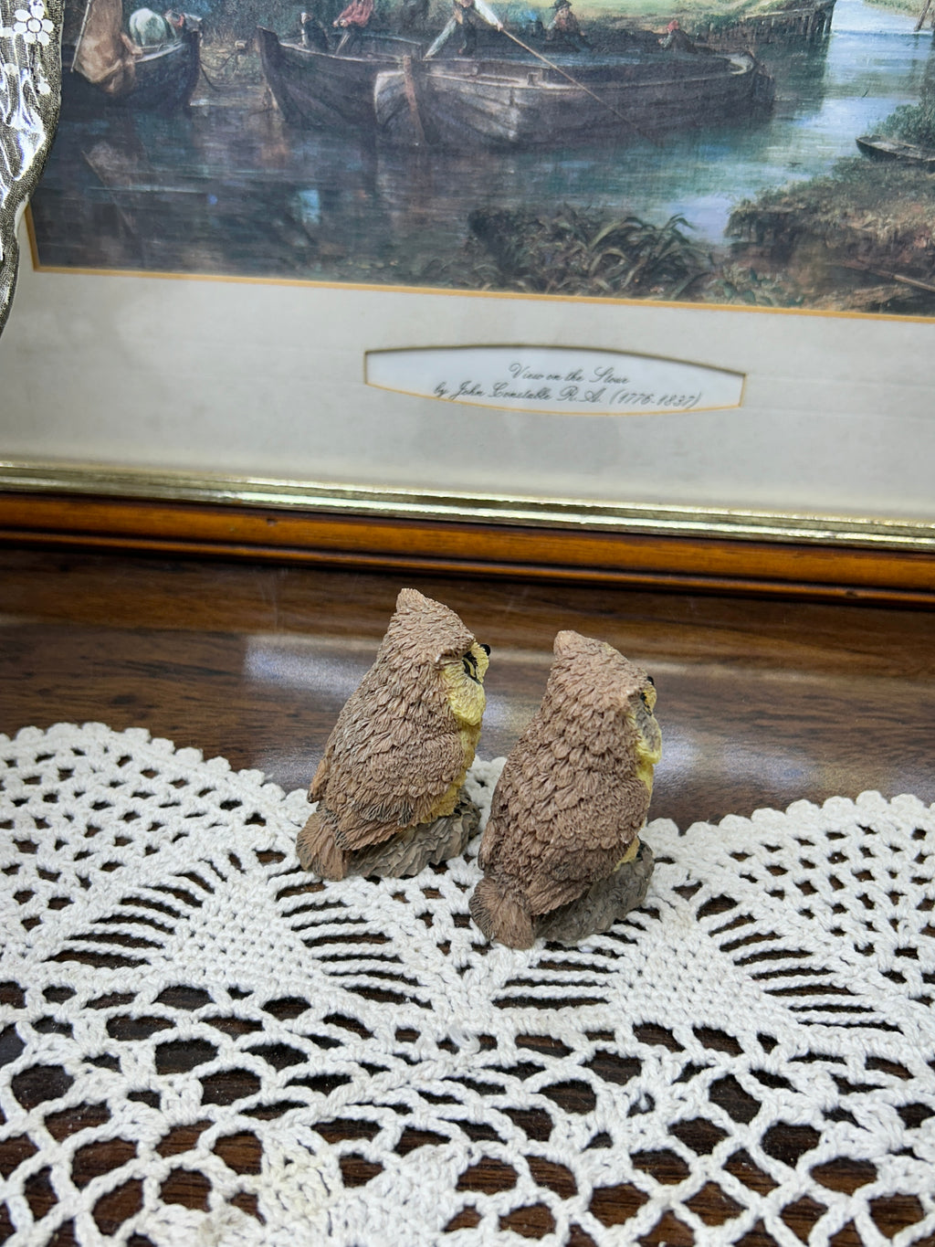 Vintage resin hand-painted owl figurines — pair