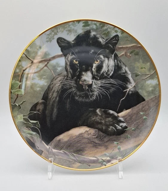 vintage Franklin Mint collector's plate titled "Silent Watch" featuring a black panther 8”