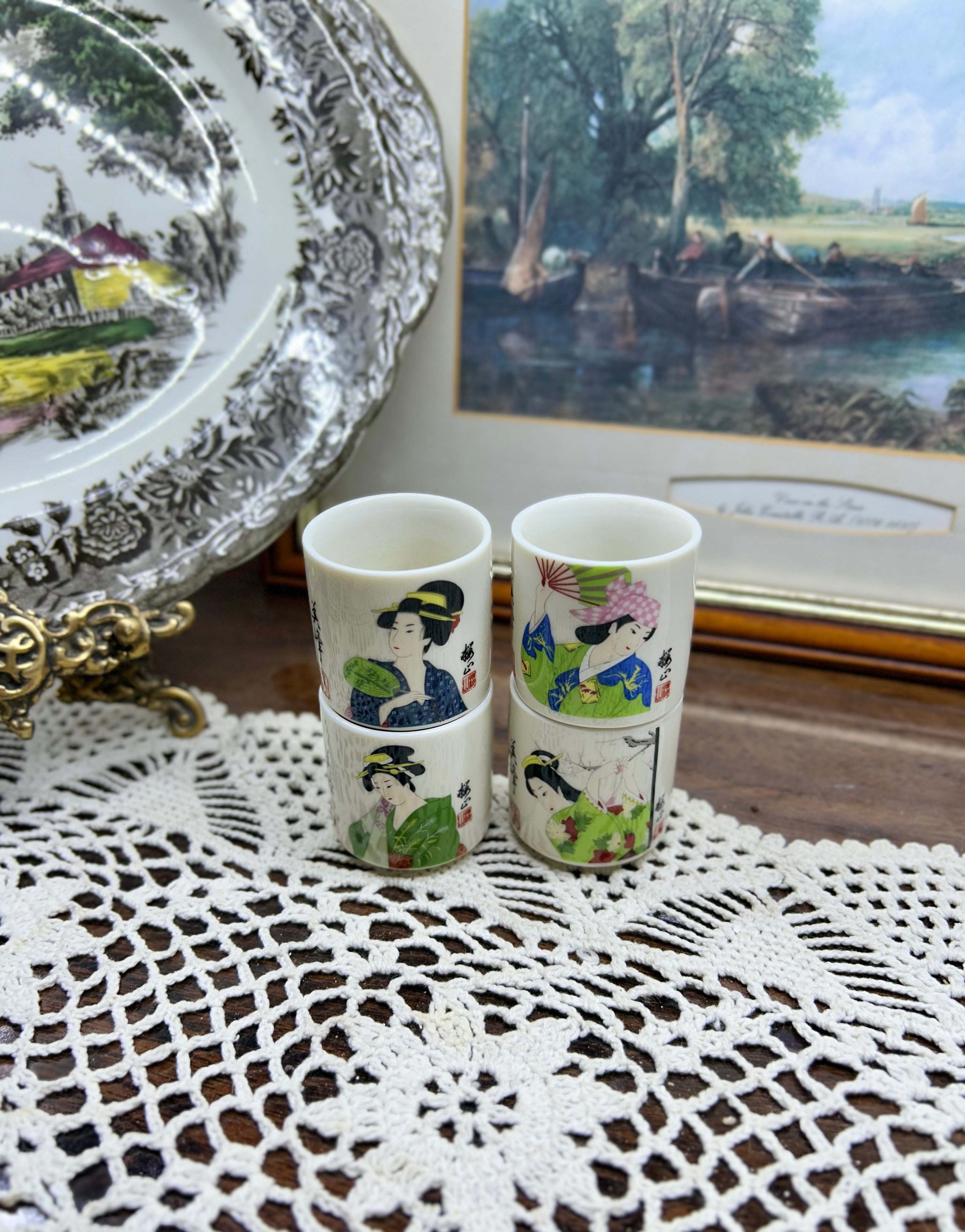 Vintage Japanese hand-painted geisha egg cups