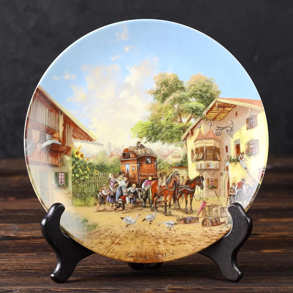 "Arrival of the Stagecoach" Vintage 7” collector’s plate from Lückel’s Idyllic Village Life (Seltmann Weiden, 1987)