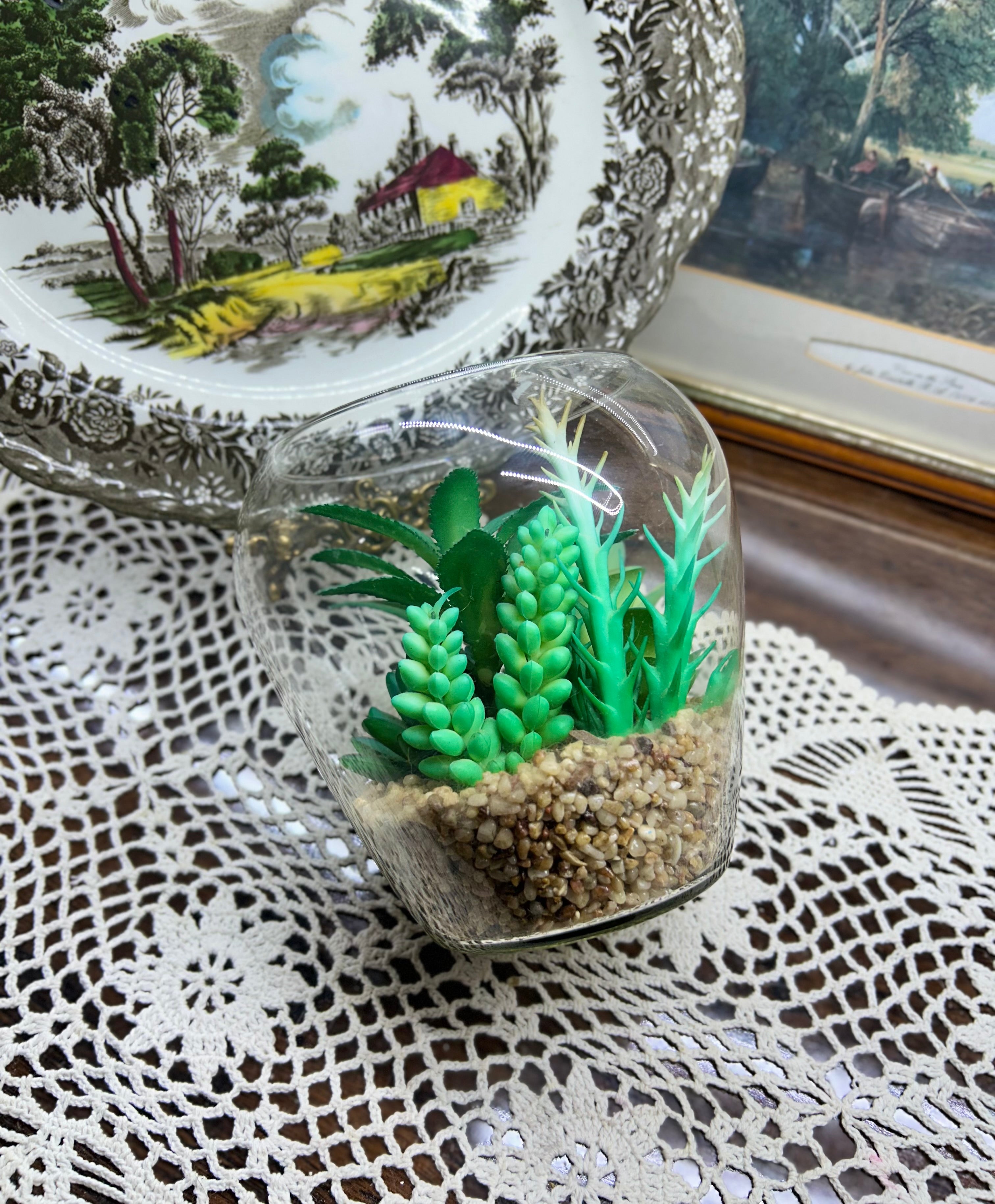 Assorted succulent glass terrarium