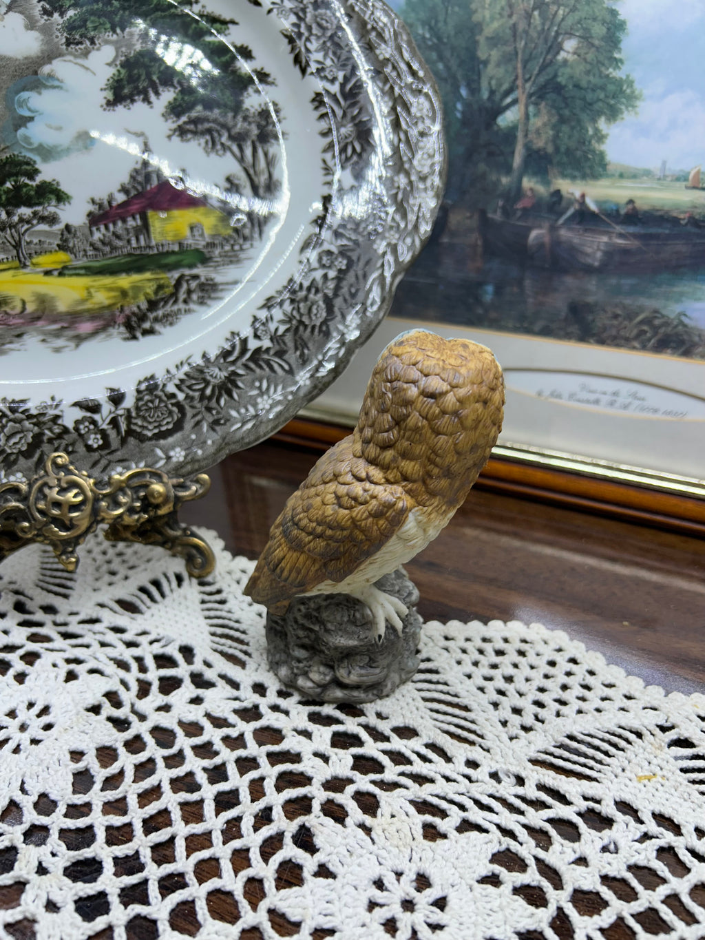 Vintage handpainted ceramic owl figurine