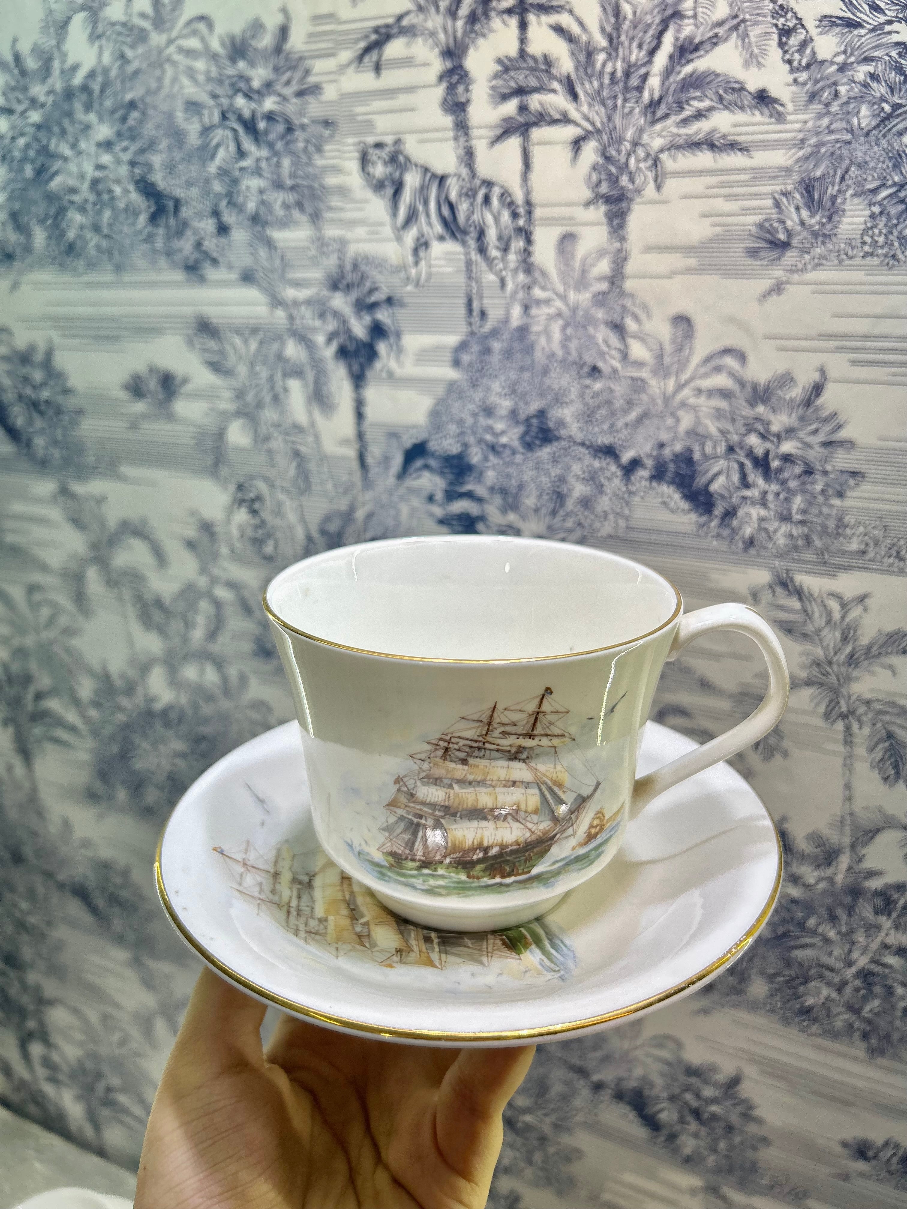 Vintage Elizabethan “sailing ship” large teacup and saucer set — England