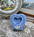 Wedgwood style cameo blue and white lady with roses heart shaped photo frame