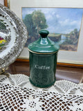 vintage green and gold ceramic coffee canister from a set manufactured by Hornsea Pottery