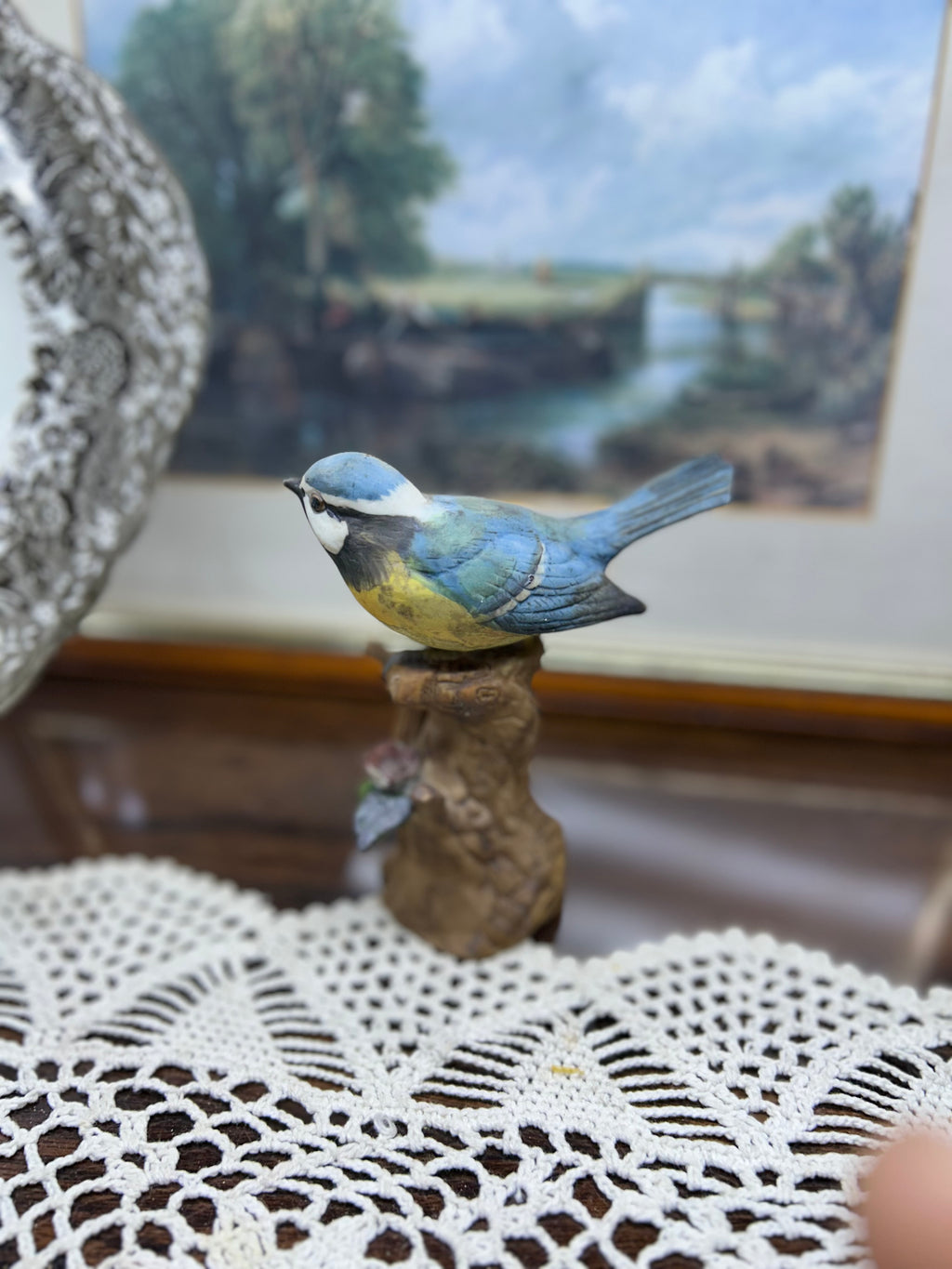 Vintage Blue tit bird figurine — handpainted ceramic