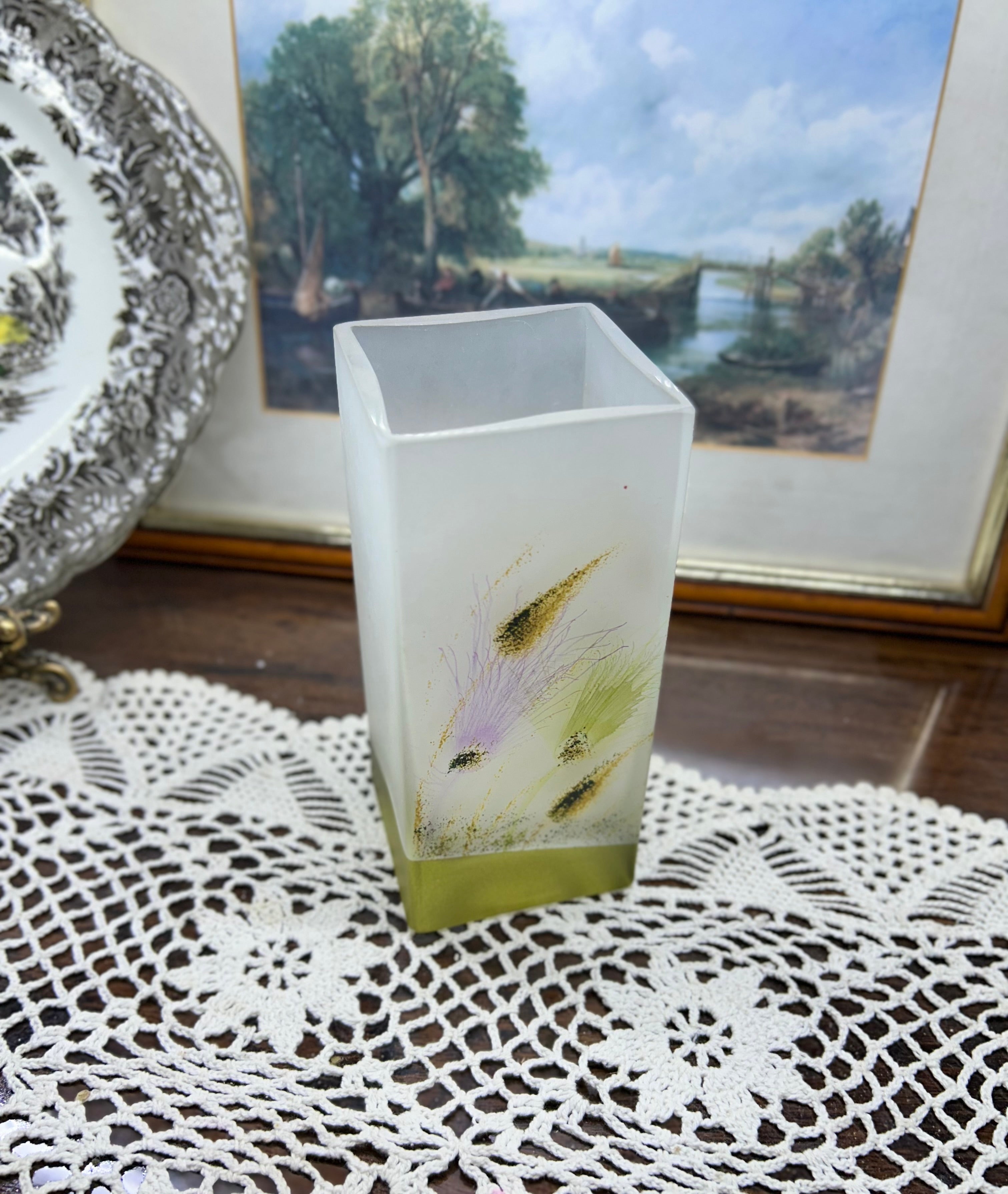 Hand-painted frosted glass decorative vase