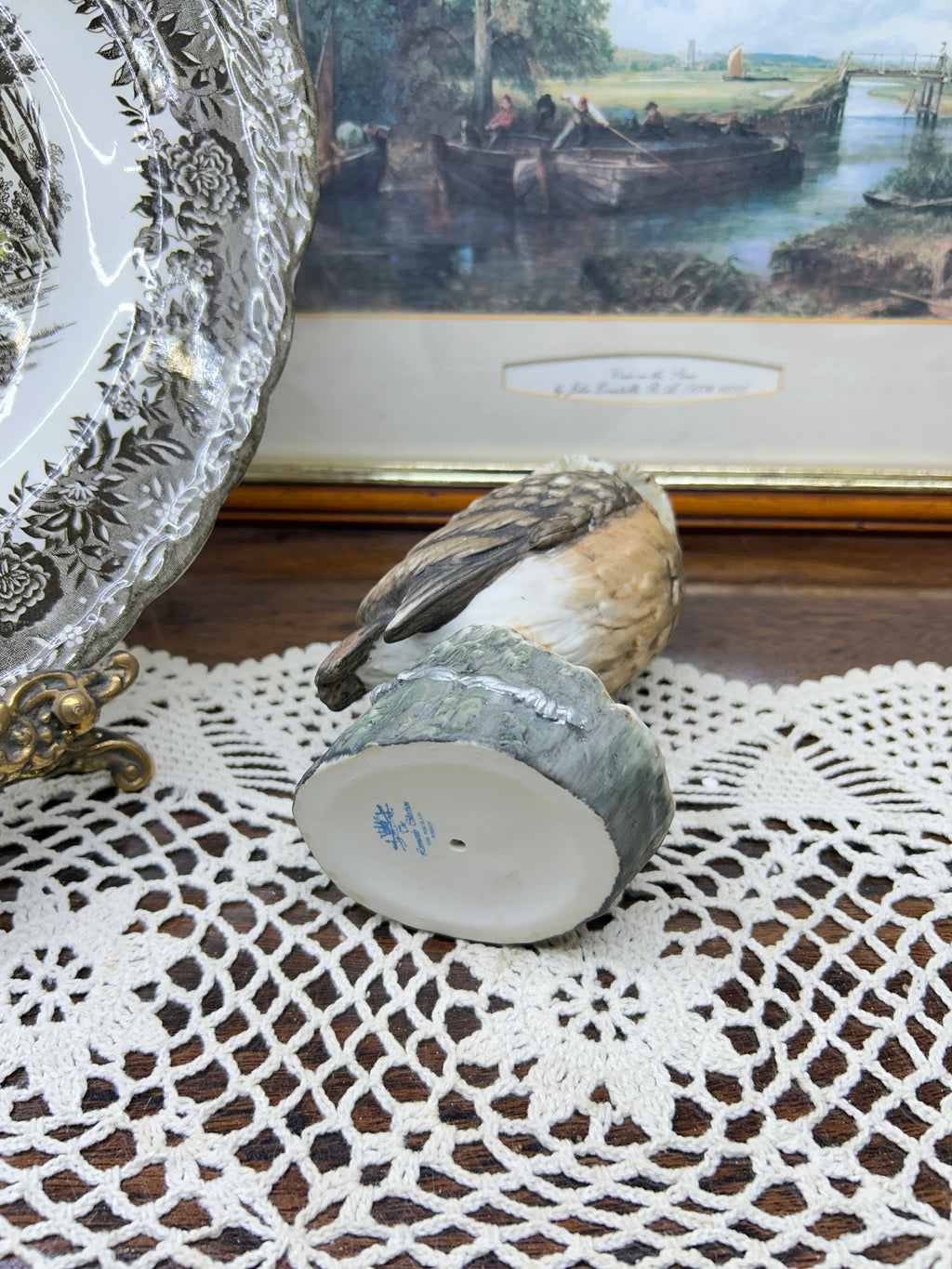 Vintage hand painted owl figurine 5”
