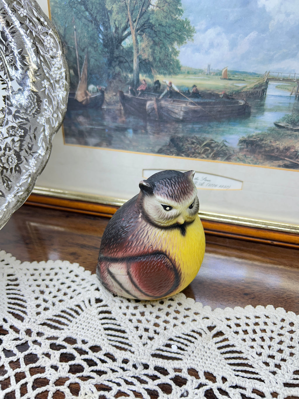 Vintage porcelain hand painted owl figurine 5”