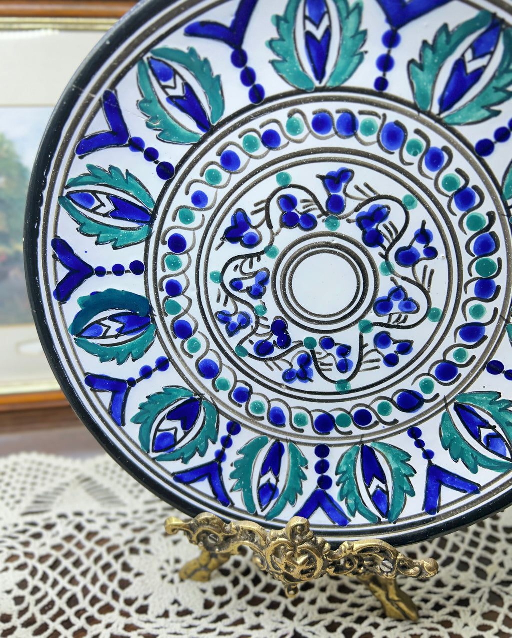 Hand-painted Tunisian ceramic decorative plate 12”