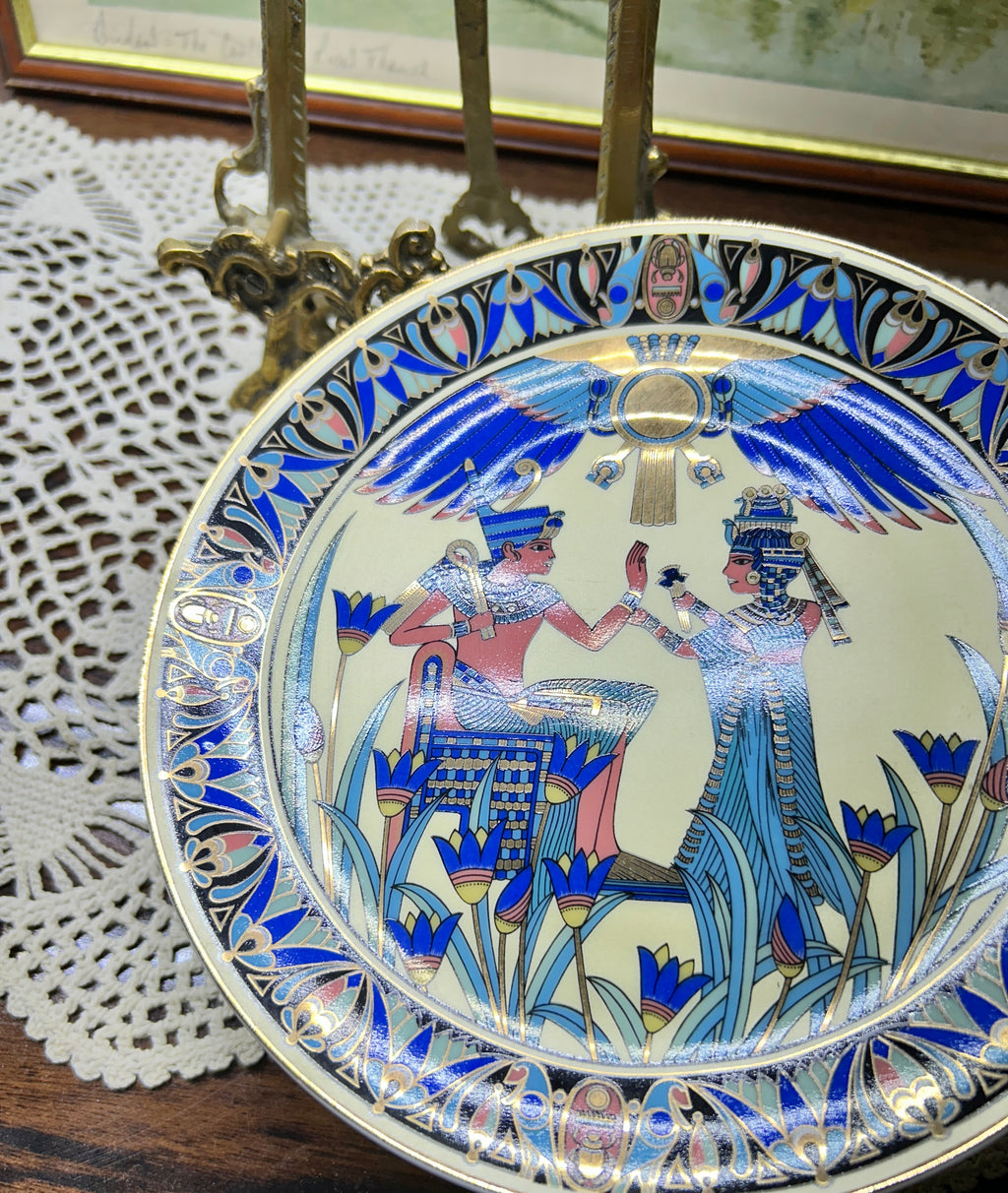 vintage Egyptian collectible porcelain plate, 24k gold details manufactured by Fathi Mahmoud 7”