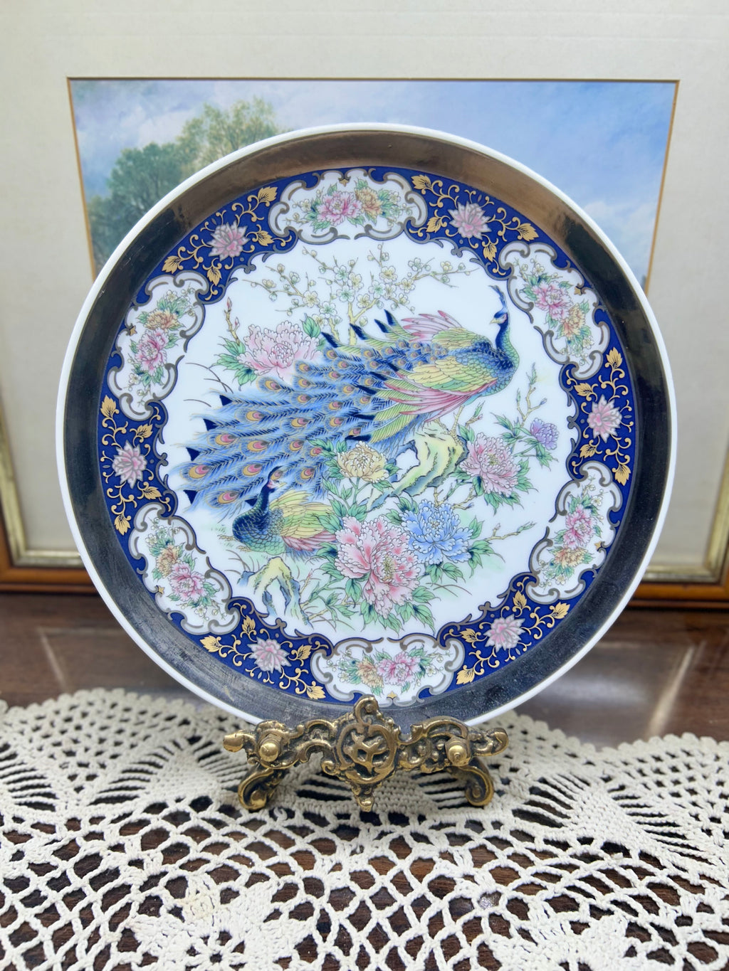 Vintage IMPERIAL peacock plate Porcelain arnart — Japan