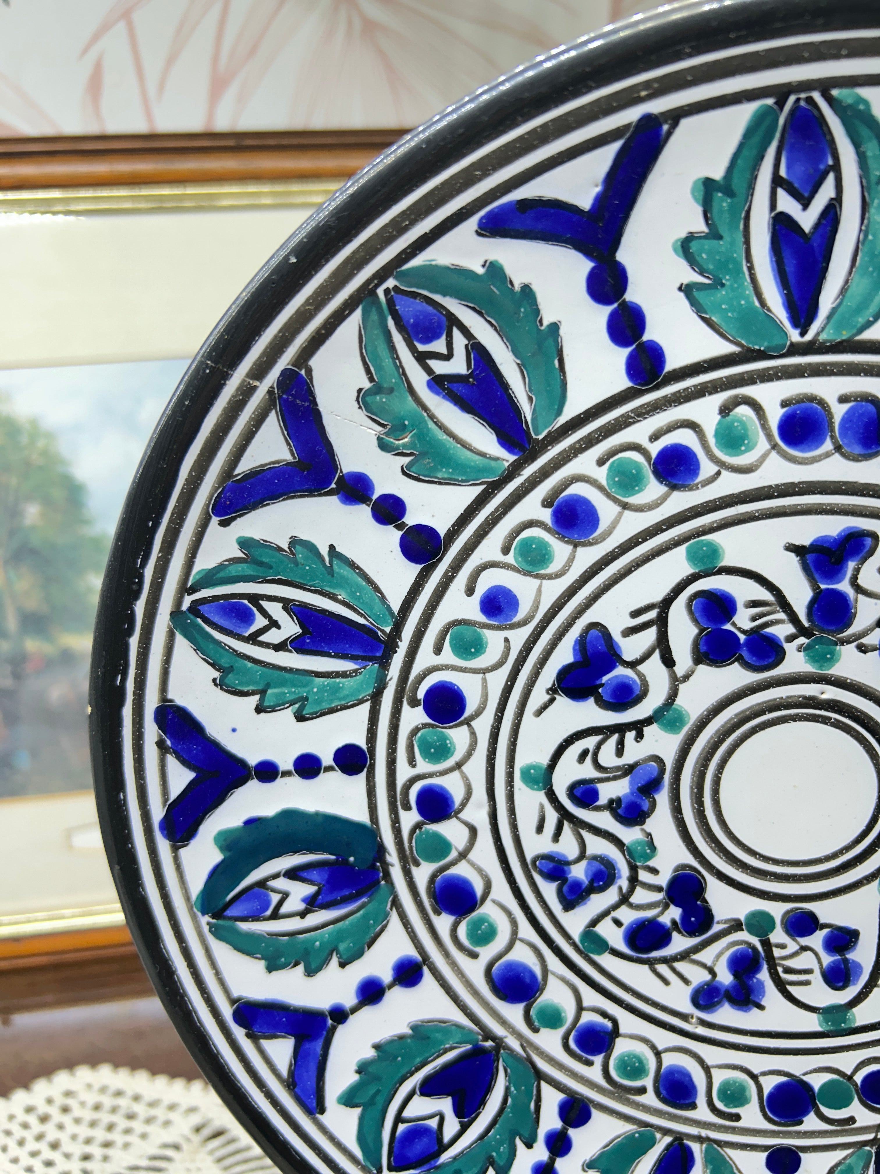 Hand-painted Tunisian ceramic decorative plate 12”