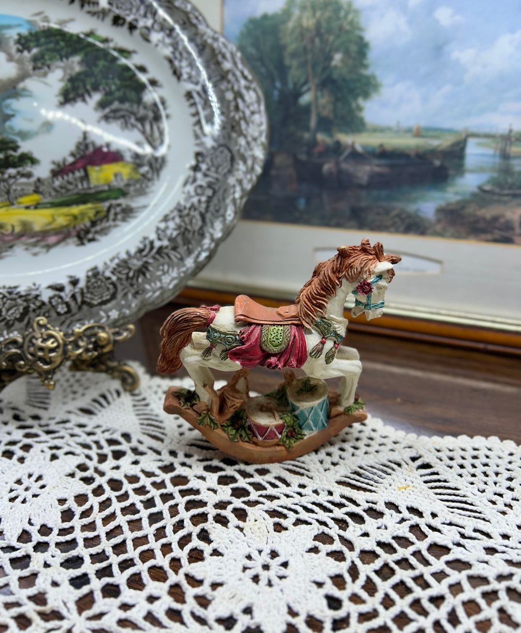 Vintage hand painted rocking horse ornament