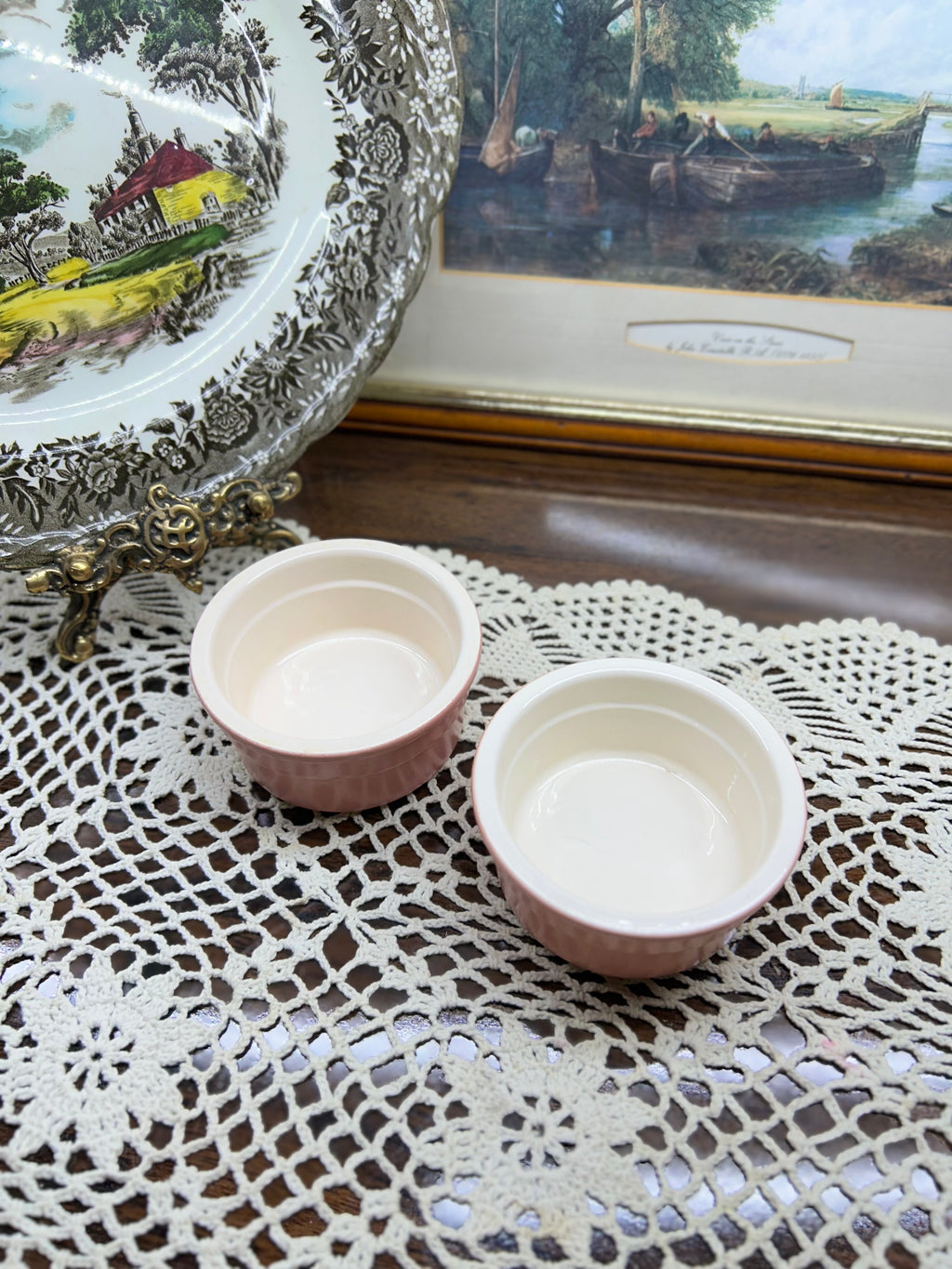 Vintage Cermer stoneware ramekins French baking dishes — SET OF 2