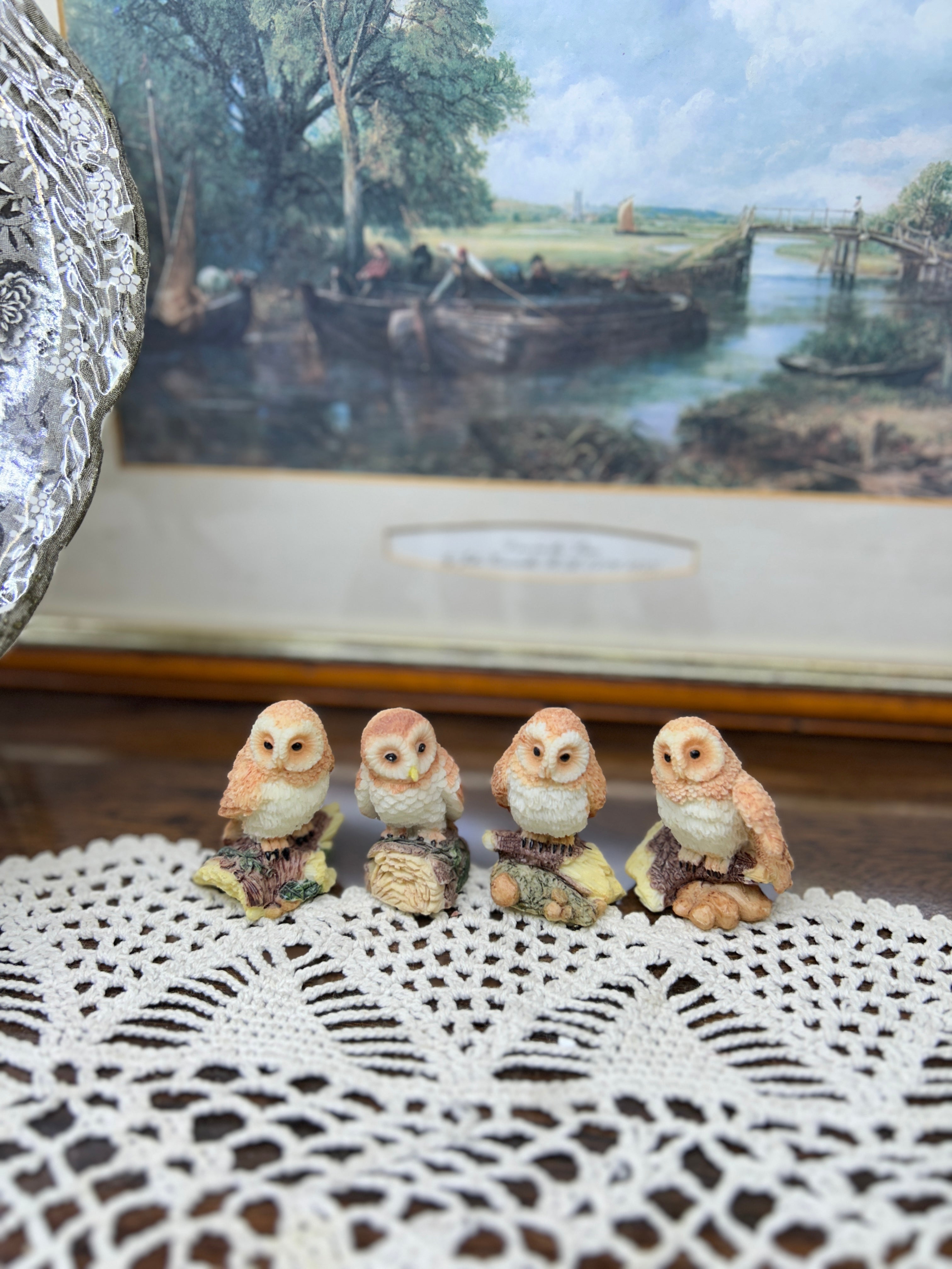 Vintage resin  hand-painted owl figurine — four
