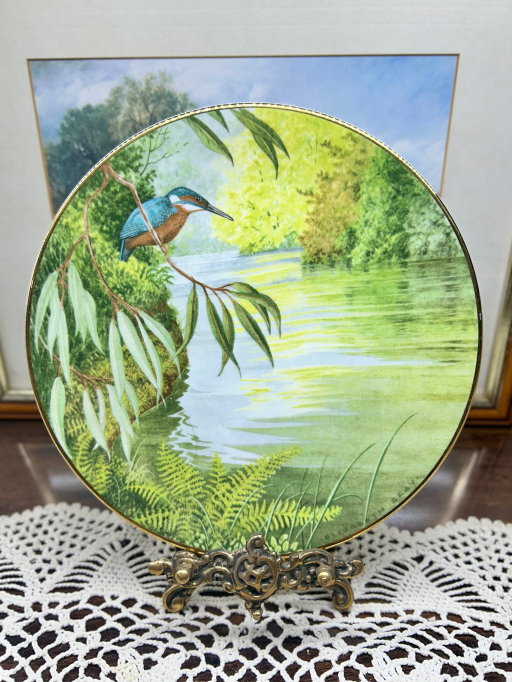 Vintage wall decorative Royal Doulton collector plate titled "The Riverside Kingfisher" — England