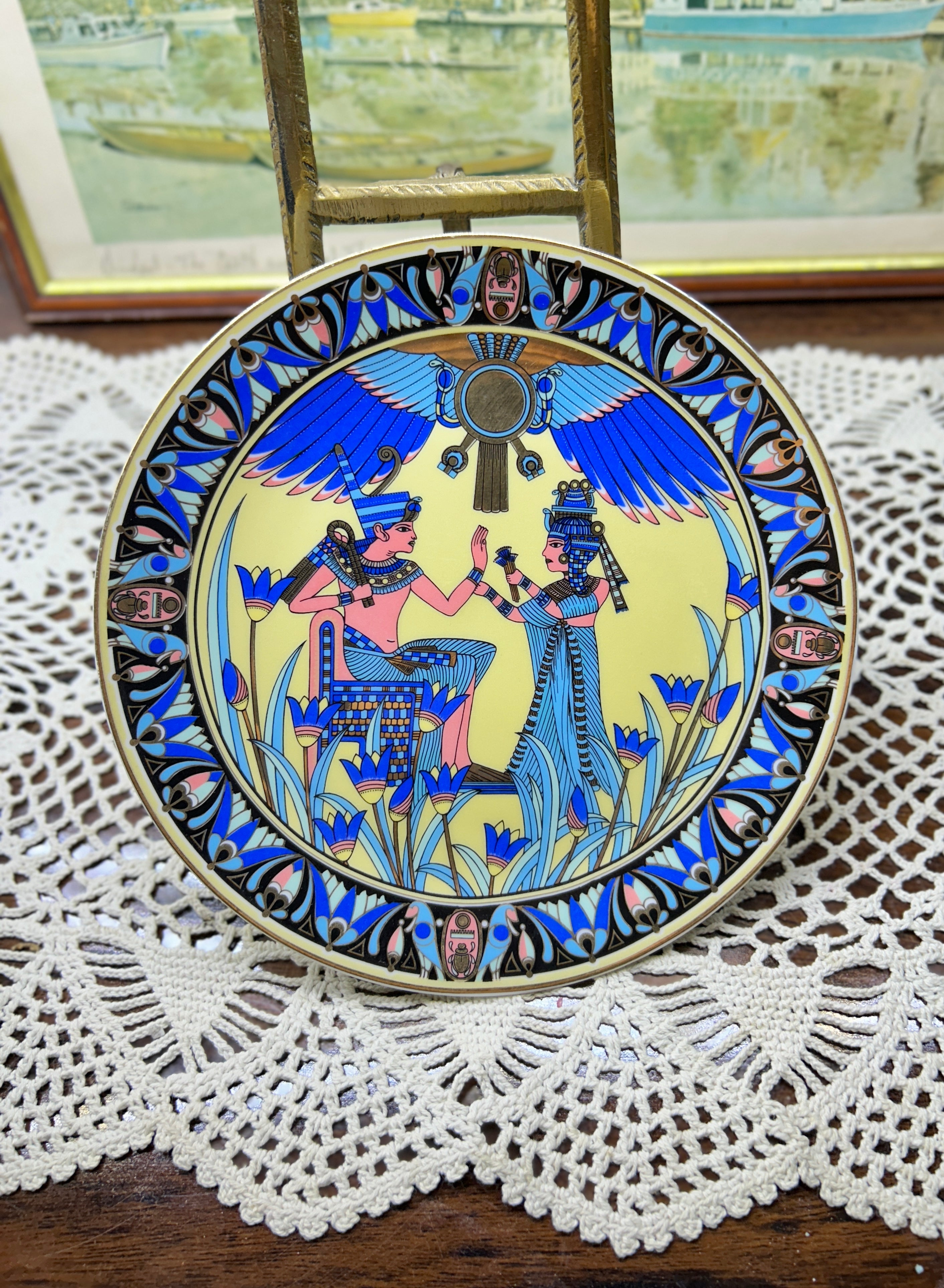 vintage Egyptian collectible porcelain plate, 24k gold details manufactured by Fathi Mahmoud 7”