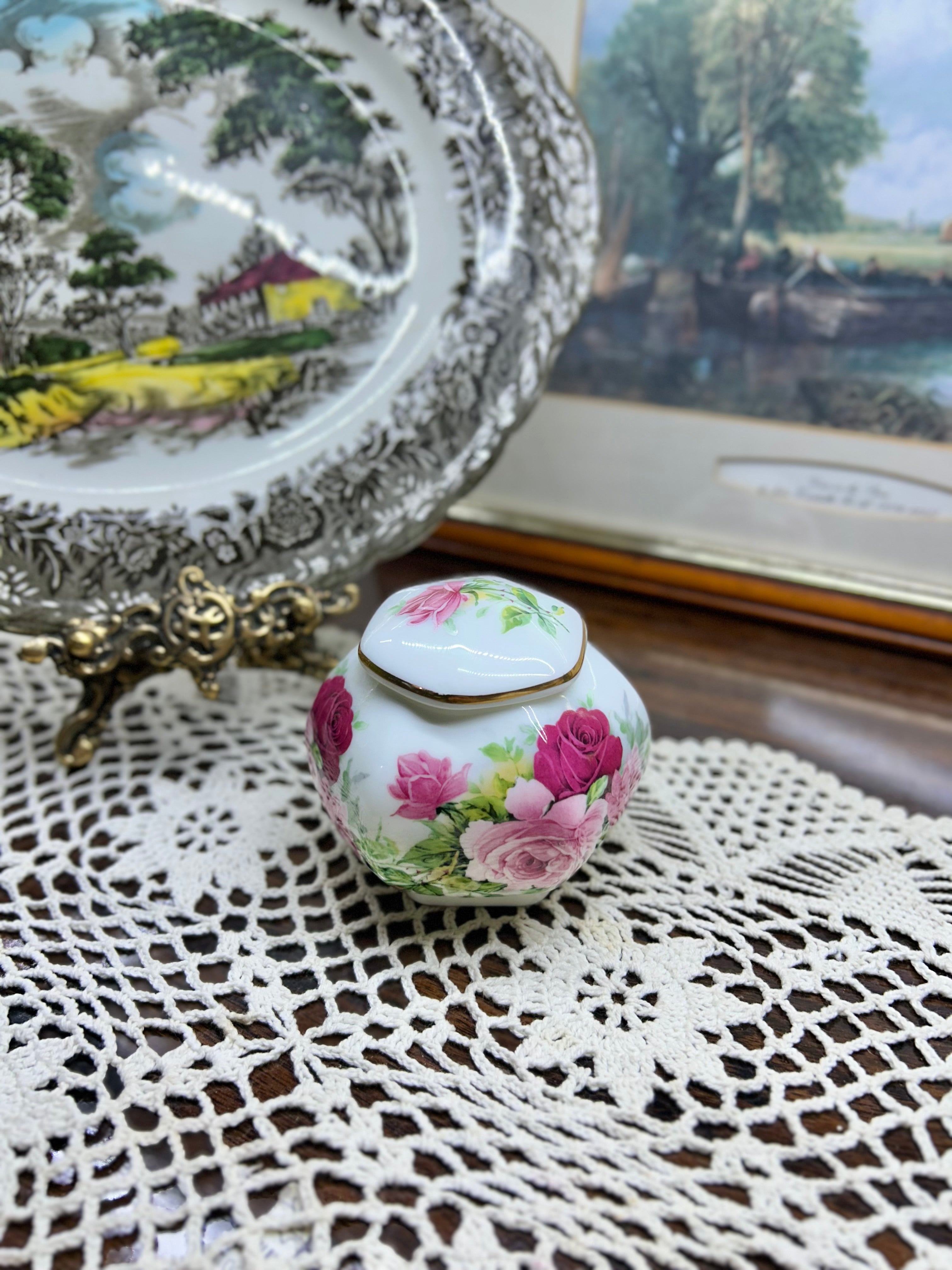 Vintage crown floral preserve pot — England