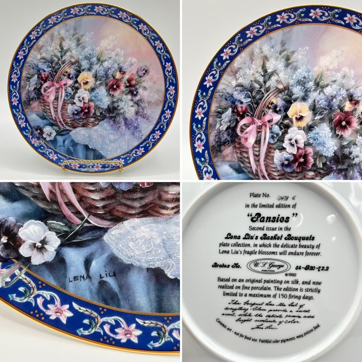 Lena Liu's Basket Bouquets "Pansies" Collectors Plate 8” by WS George, 1992 LIMITED EDITION
