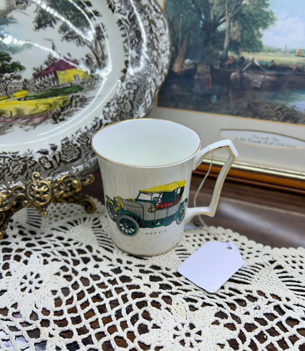 Westminster tea cup featuring a vintage Morris car — fine bone China