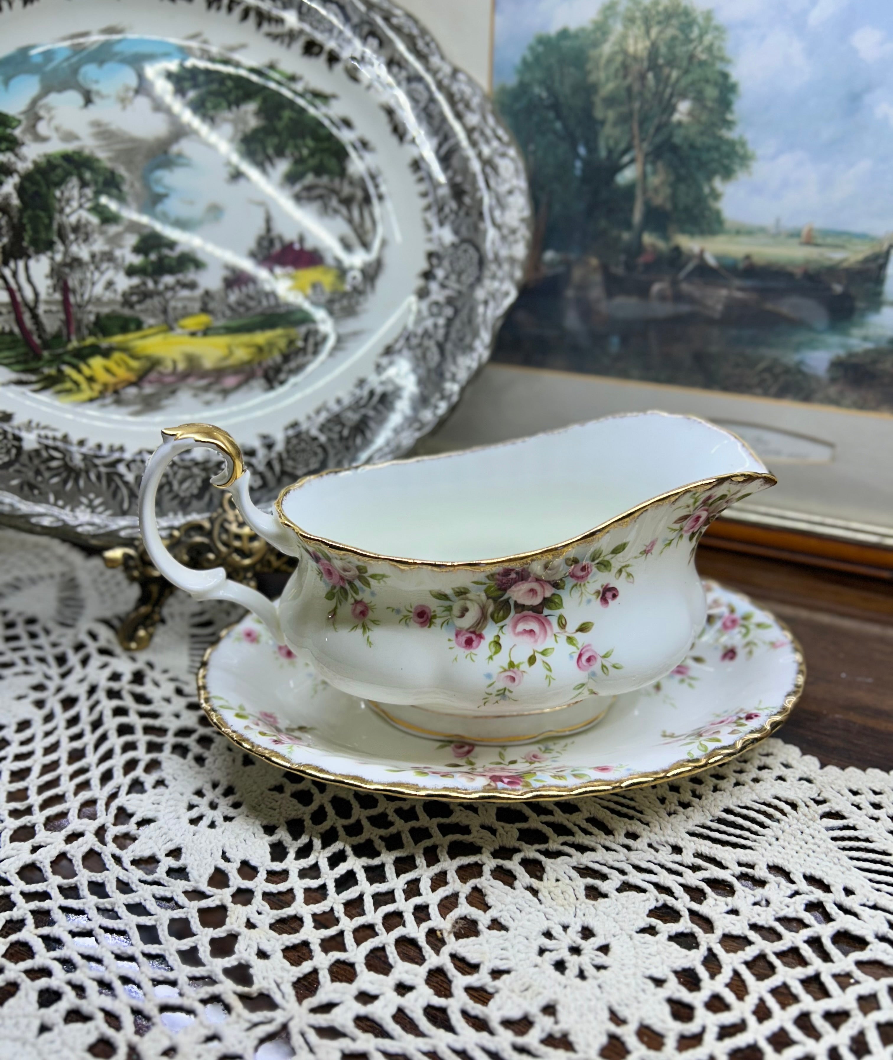 Royal Albert “cottage garden” gravy boat with saucer