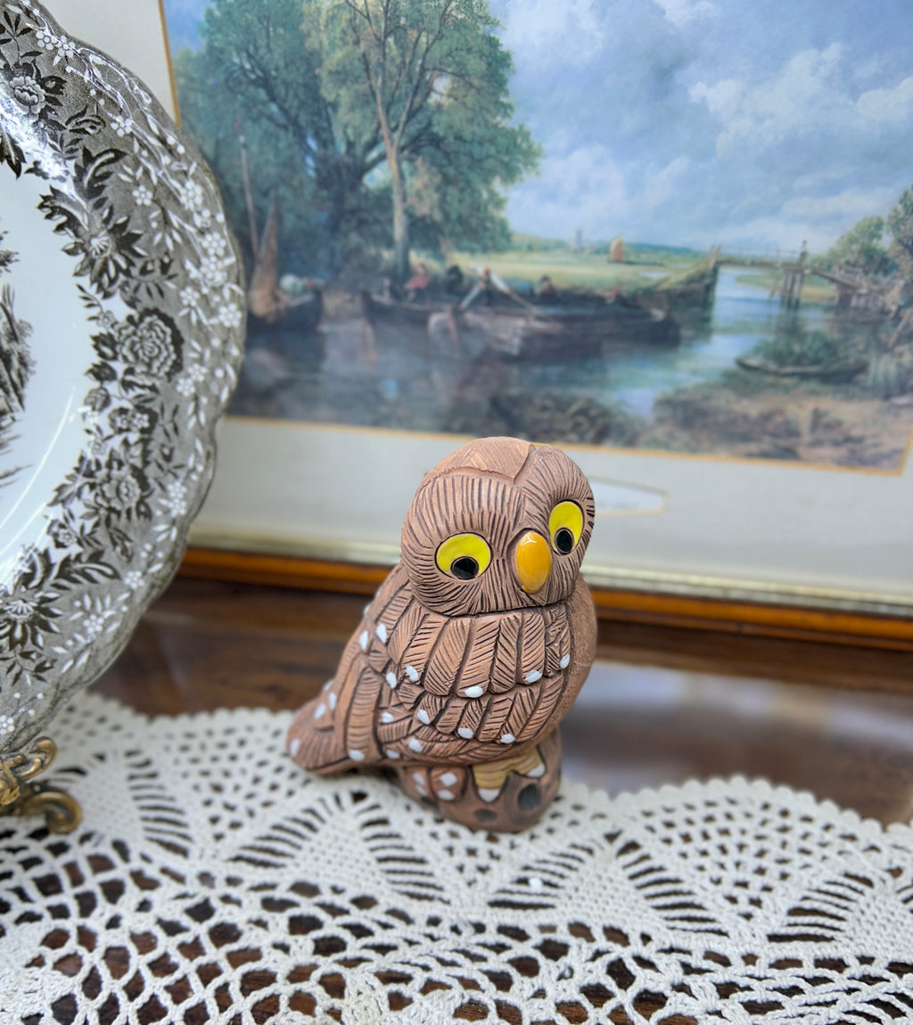Vintage hand painted owl figurine 5”