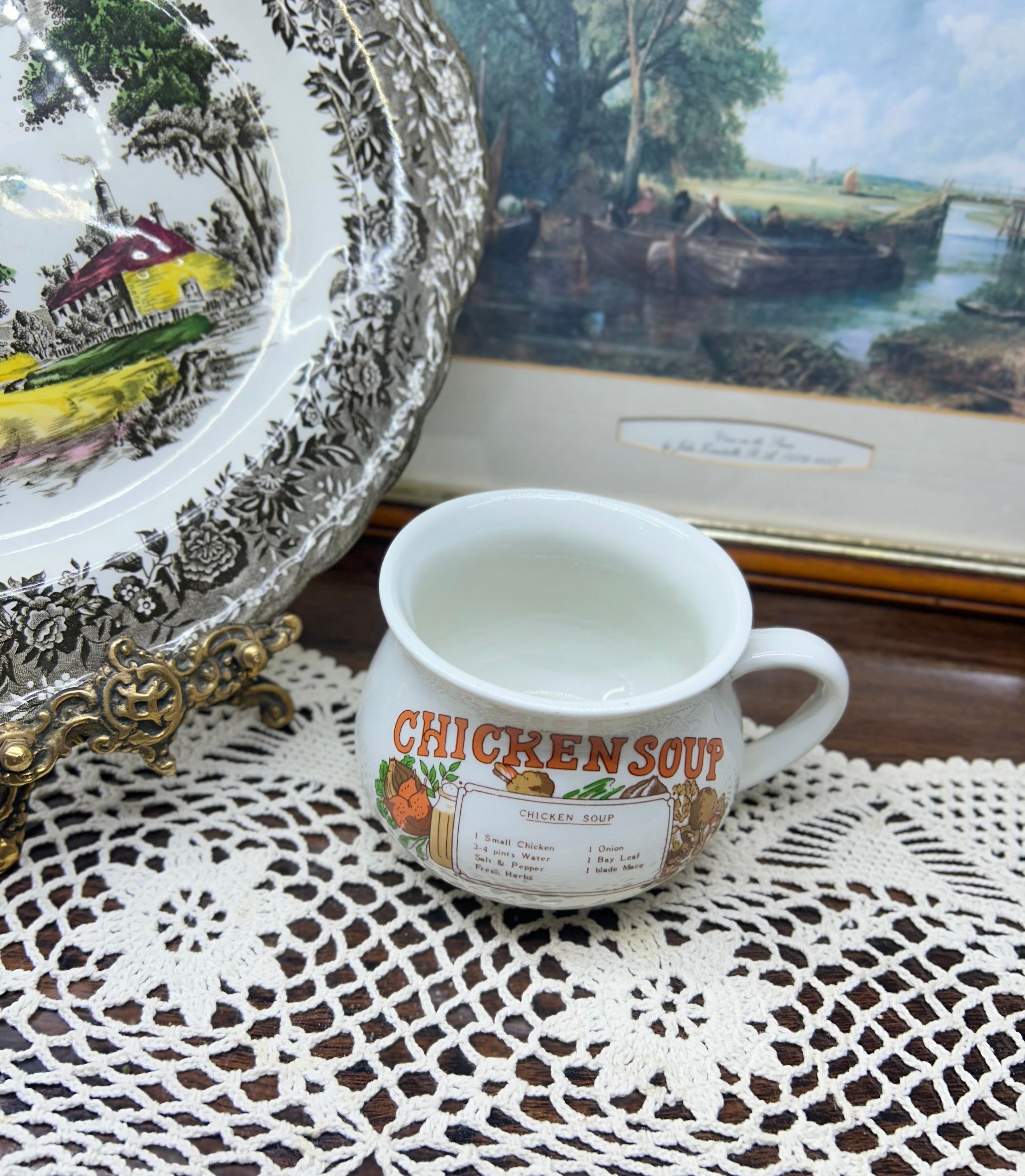 Retro soup mug featuring chicken soup recipe