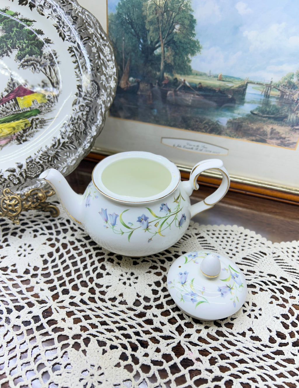 Vintage DUCHESS HAREBELL TEAPOT with gold rim l Fine Bone China