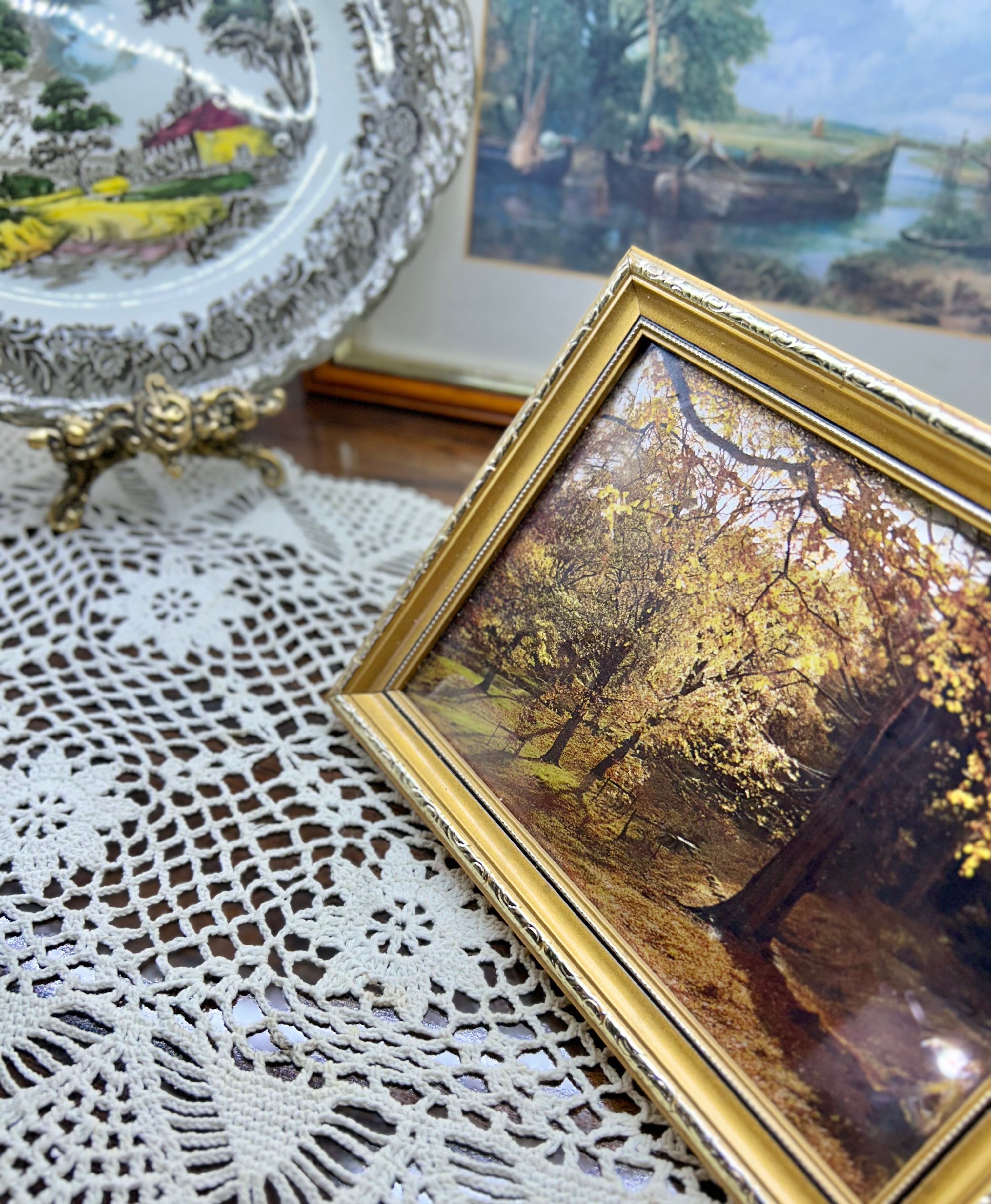 Vintage holographic art framed, titled “golden tranquility”