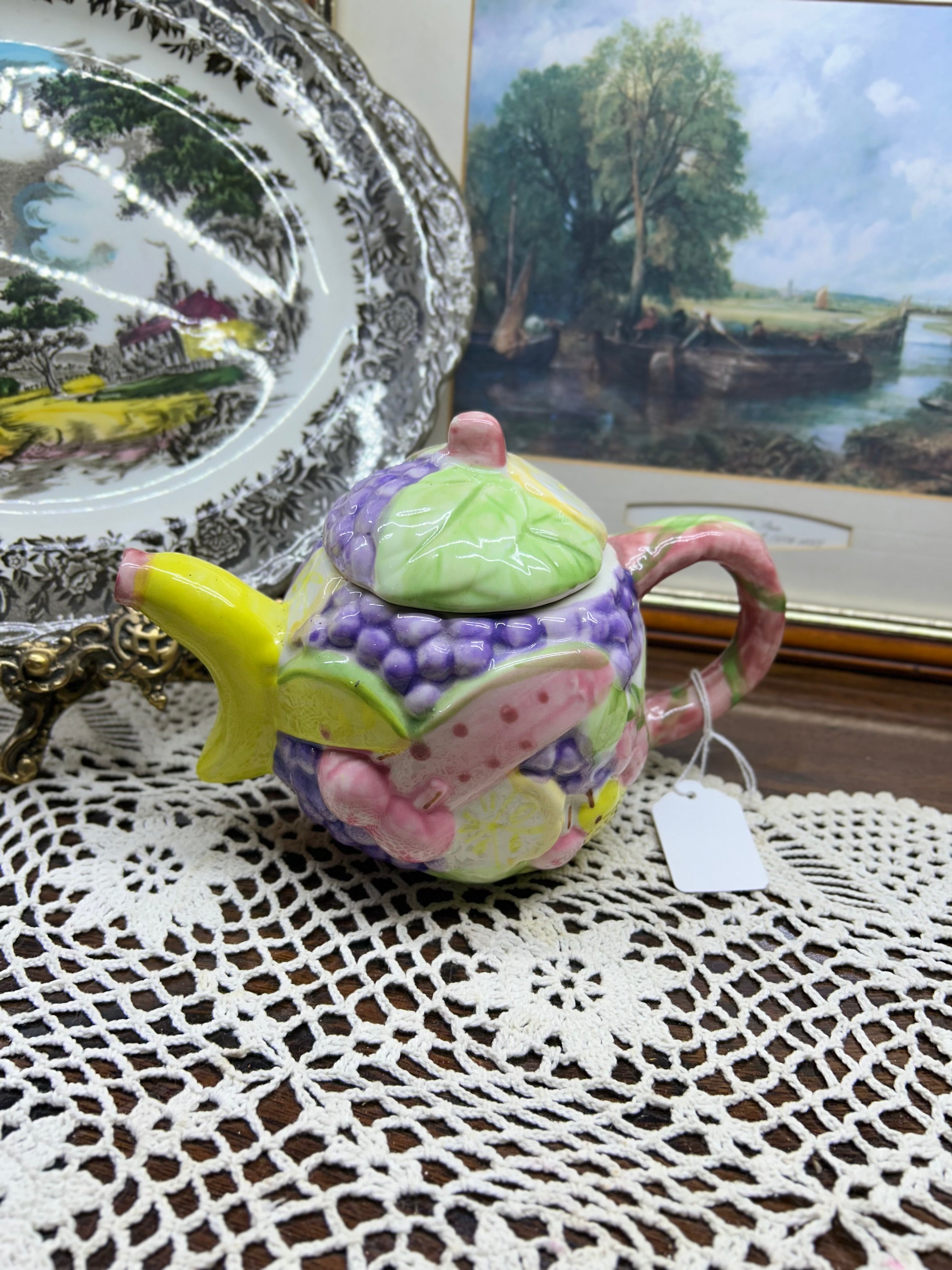 Vintage handpainted 3D Otagiri Fruit Basket teapot