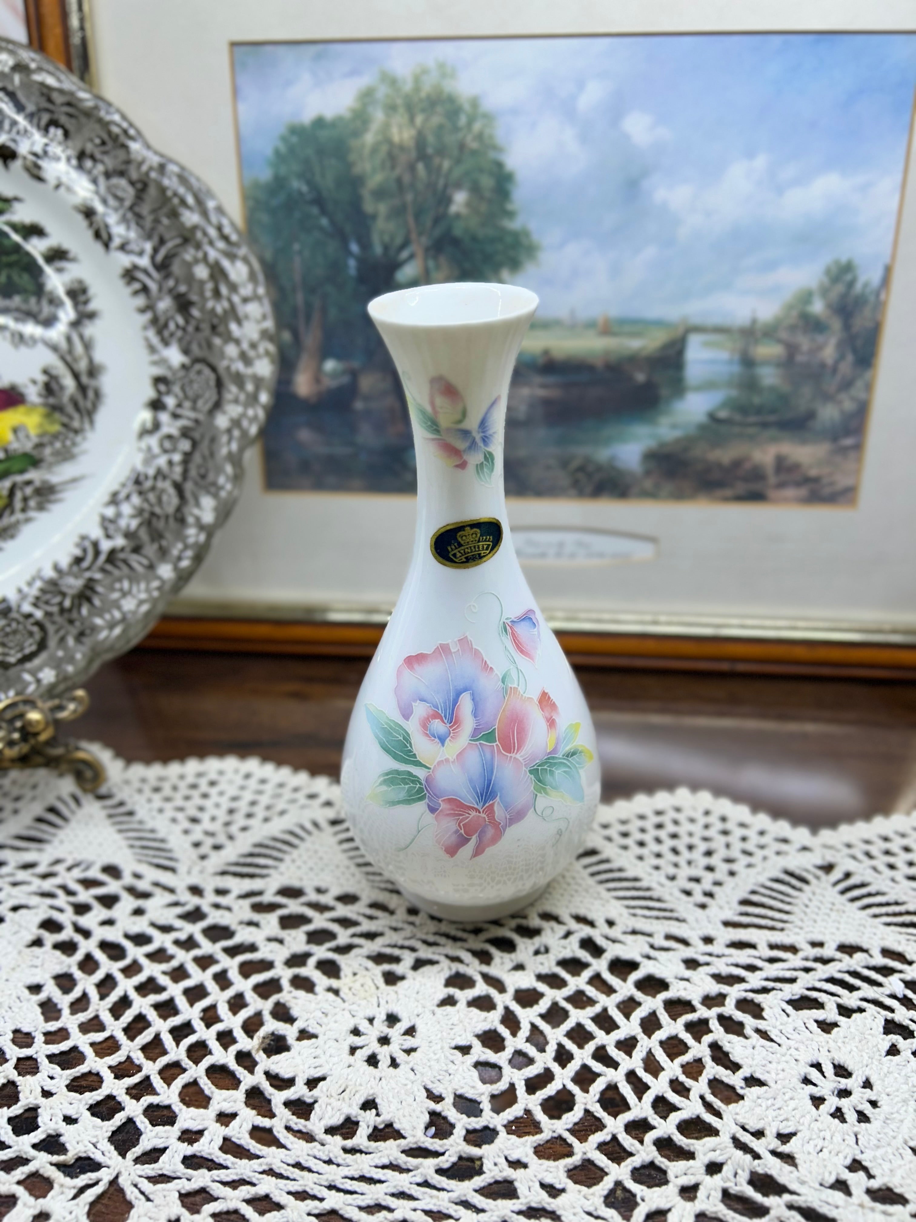 vintage Aynsley bone china bud vase— in “little sweetheart” pattern