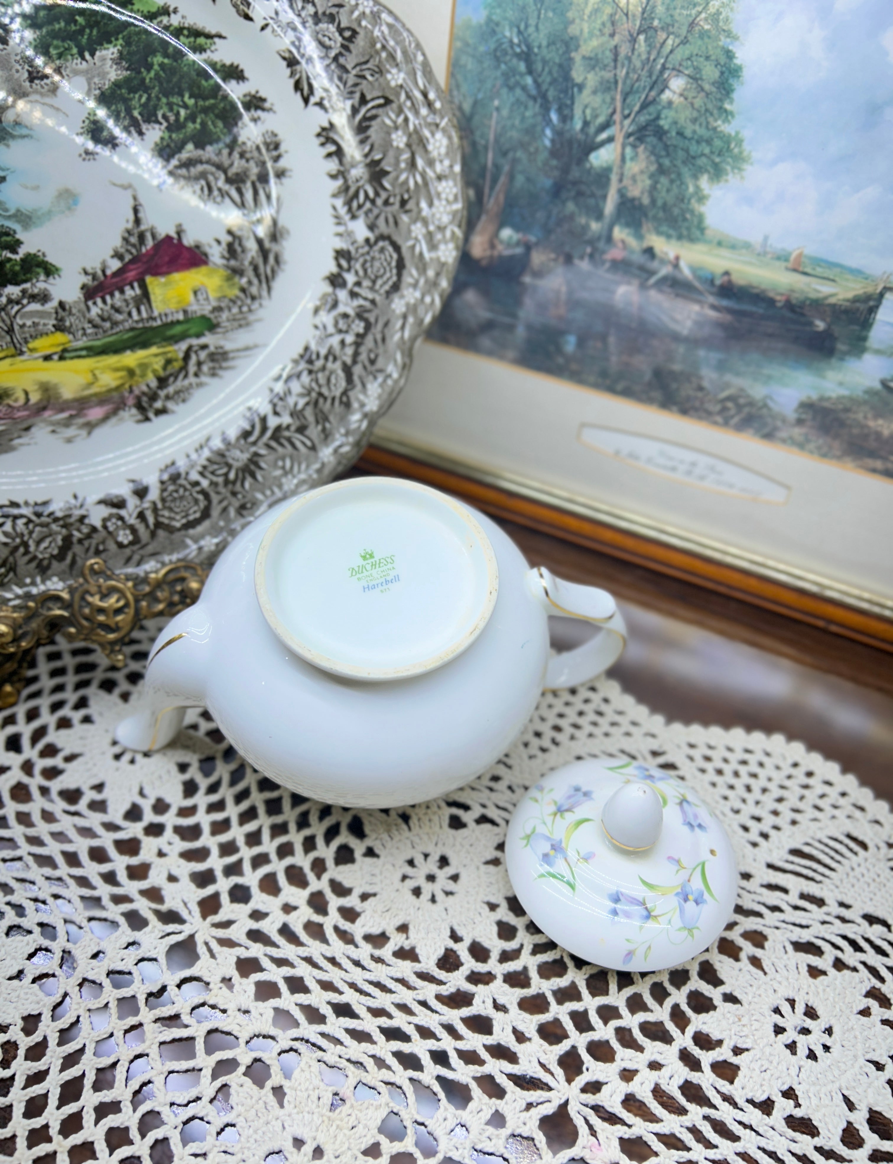 Vintage DUCHESS HAREBELL TEAPOT with gold rim l Fine Bone China
