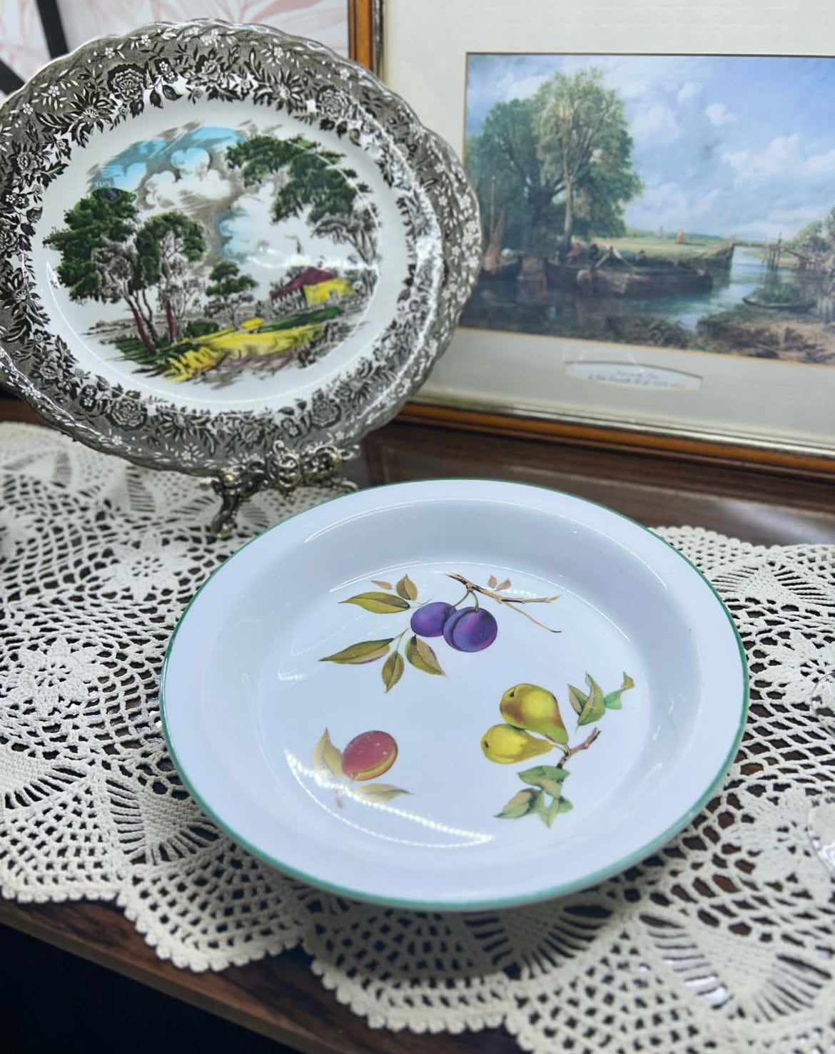 Royal Worcester Pie Baking Plate Evesham Vale Green trim — 1986 England
